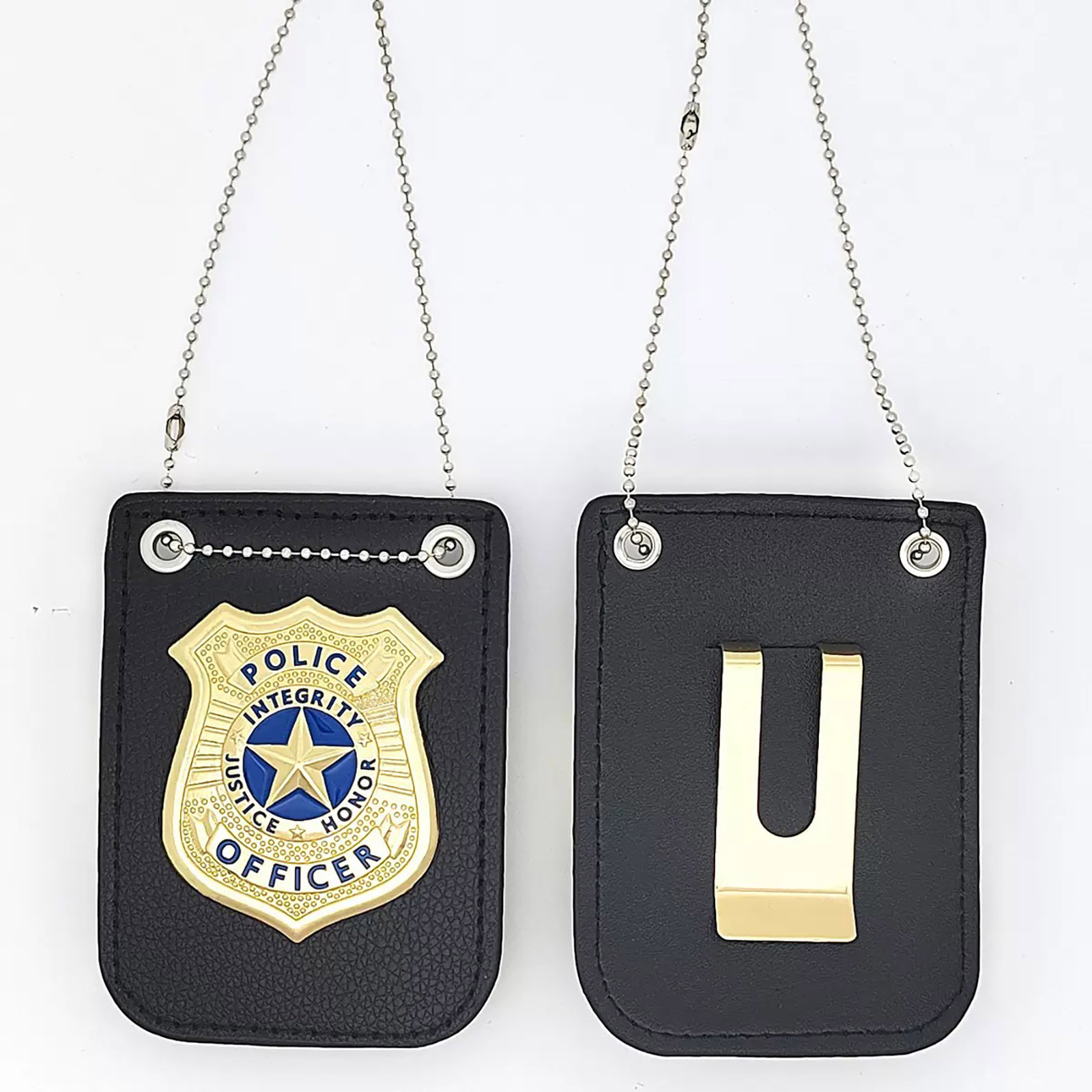 Police Badge Style ID Holder – Classic Metal Badge with Leather Wallet for Cosplay, Collection & Display