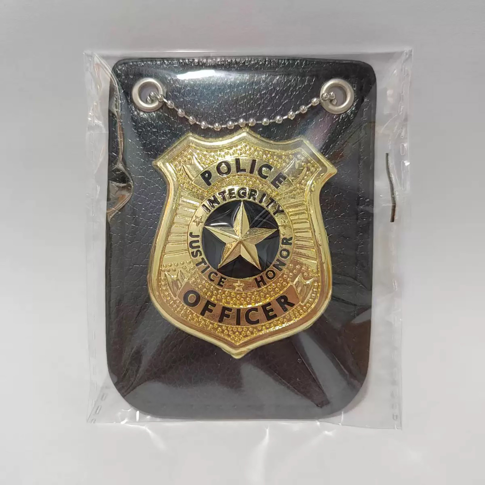 Police Badge Style ID Holder – Classic Metal Badge with Leather Wallet for Cosplay, Collection & Display
