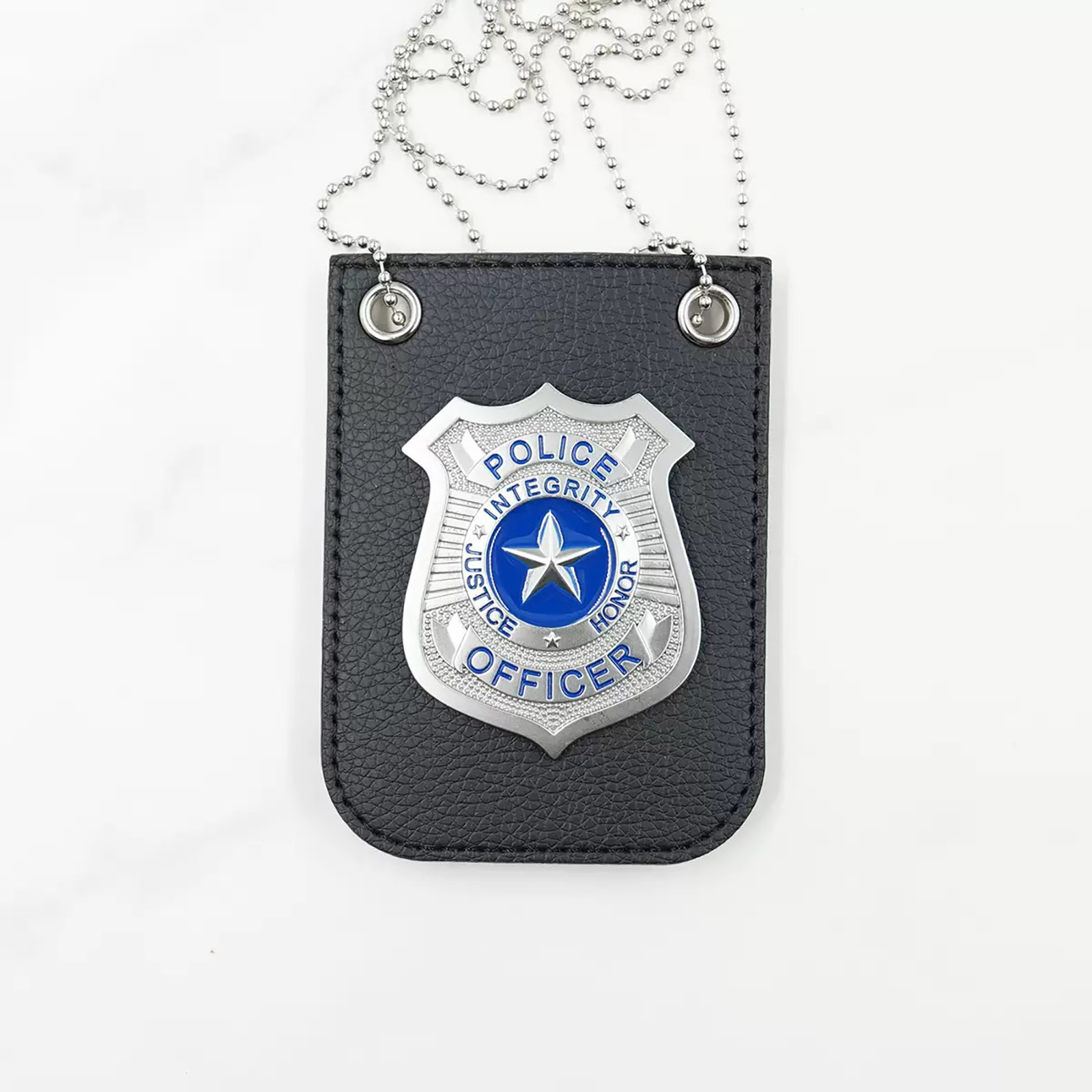 Police Badge Style ID Holder – Classic Metal Badge with Leather Wallet for Cosplay, Collection & Display