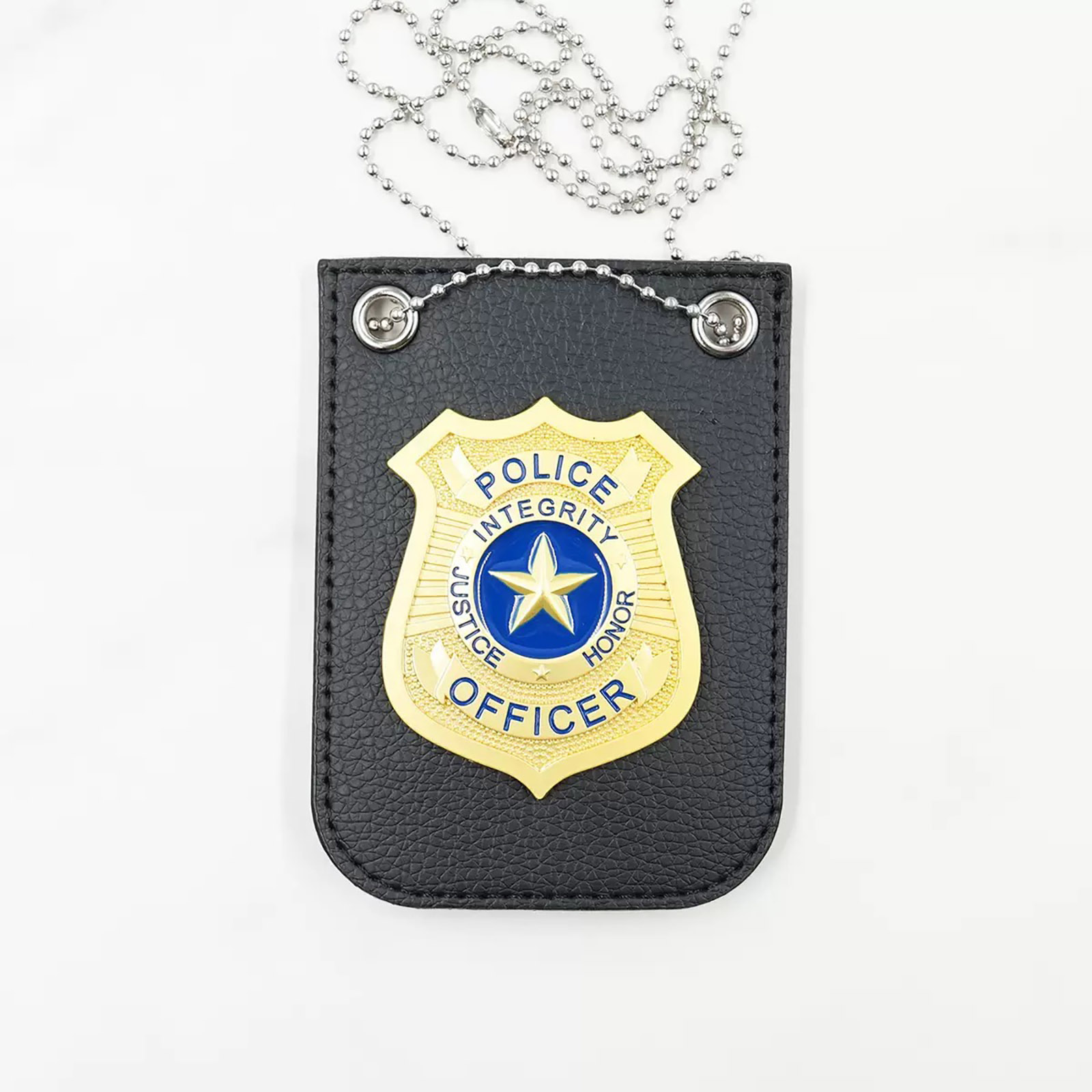 Police Badge Style ID Holder – Classic Metal Badge with Leather Wallet for Cosplay, Collection & Display