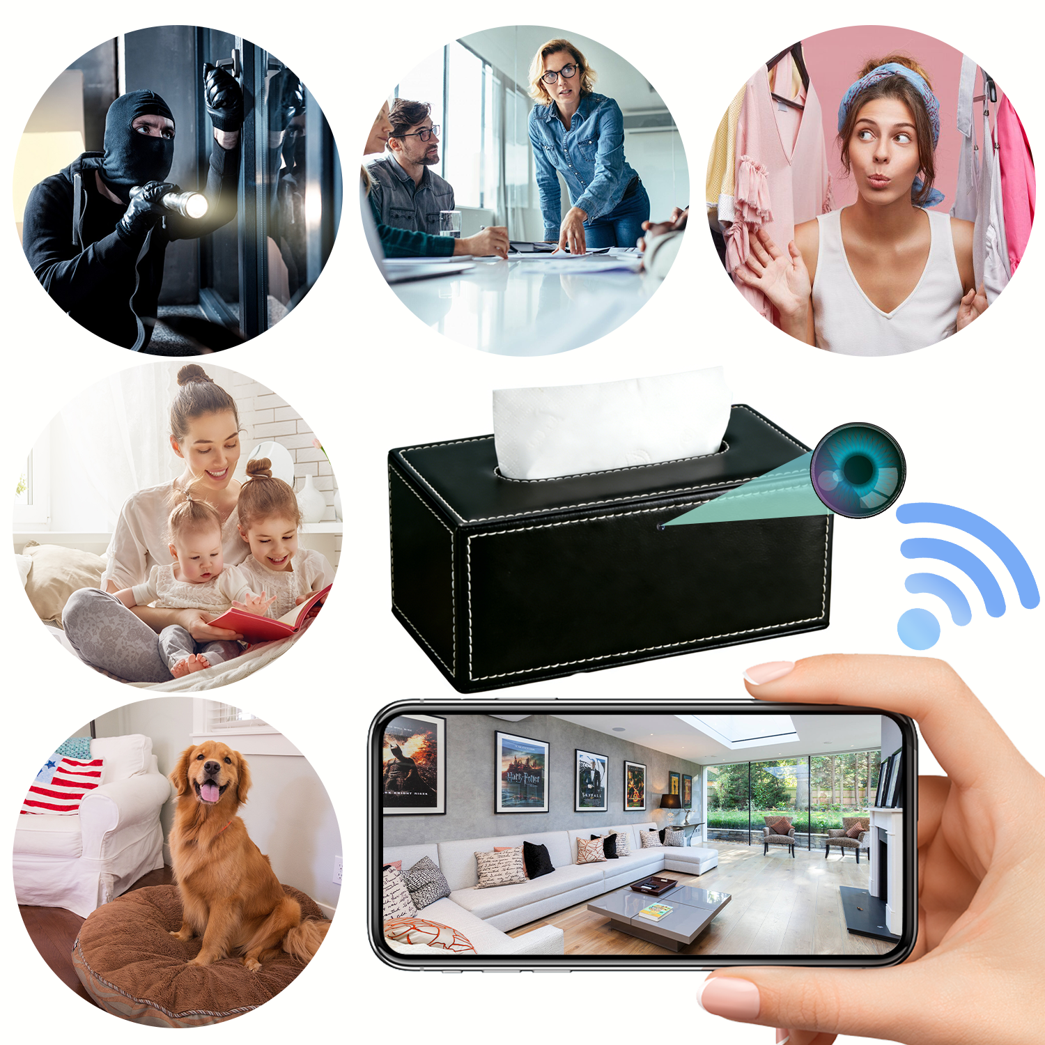 Tissue Box Hidden Cam – No Glow Lens, Watch Together, Smart Assistant
