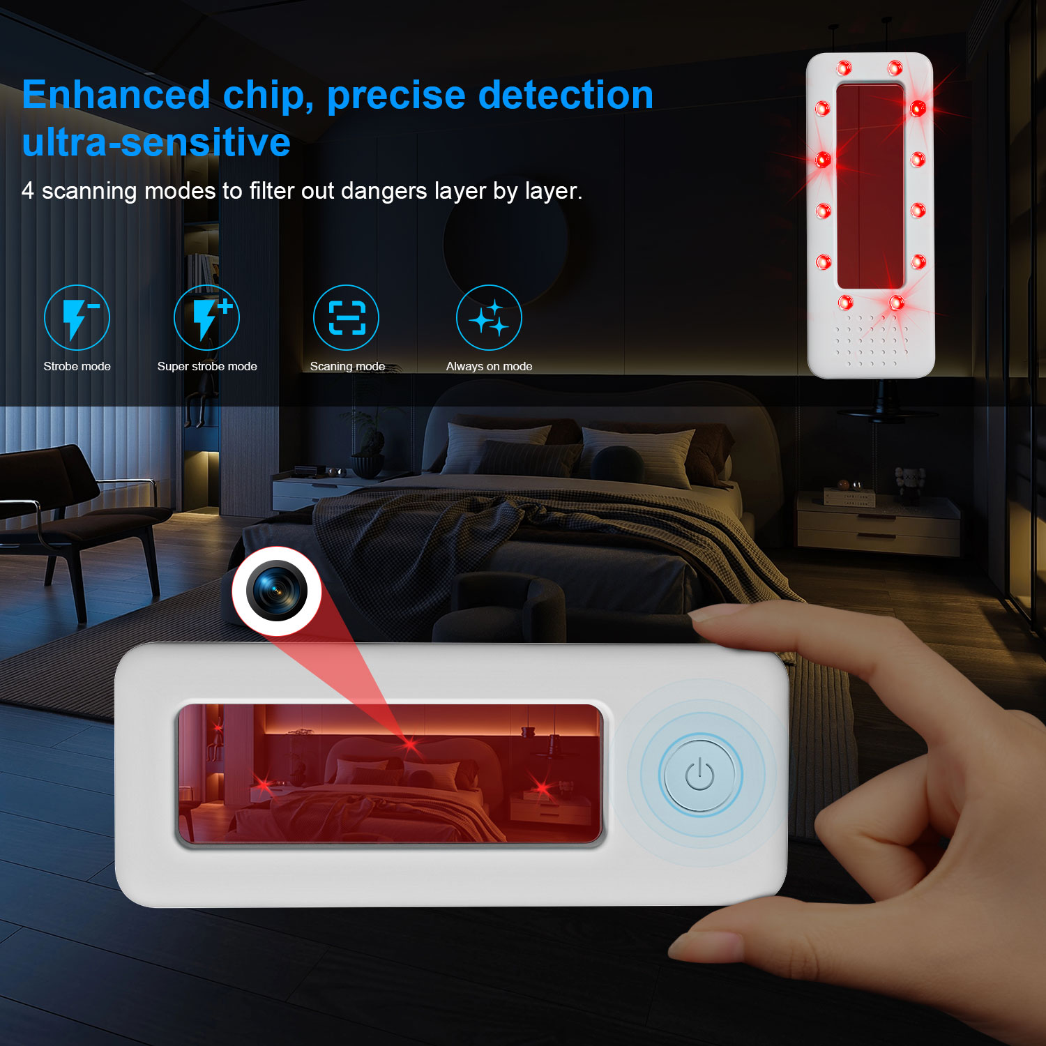Portable Hidden Camera Detector Pen with Large Viewing Window, Multi-Mode Scanning, Long-Range Signal Detection and Infrared Lens Finder for Privacy Protection