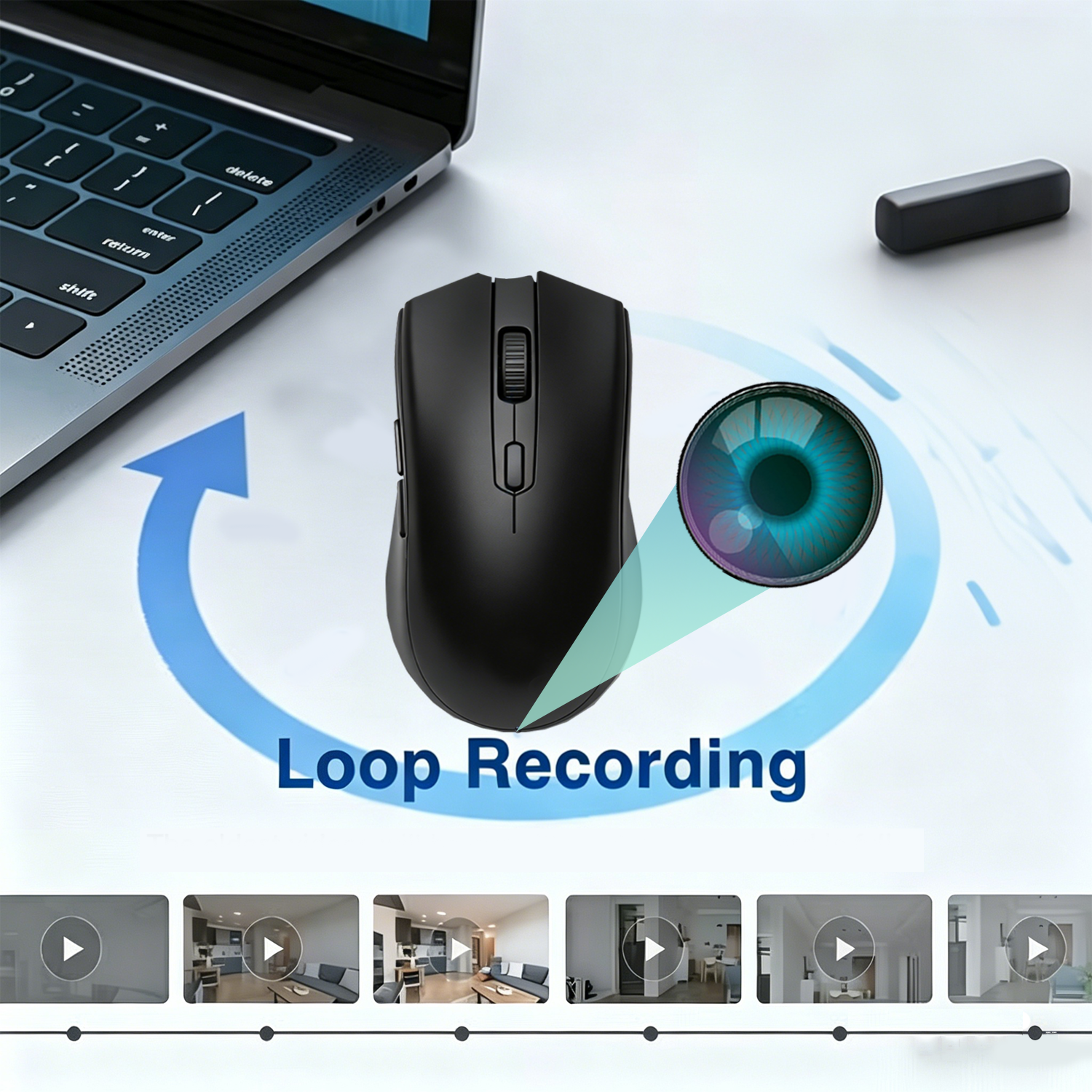 2-in-1 Surveillance Mouse – Hidden Camera with Loop Recording | Low-Key Design for Office, Home & Travel