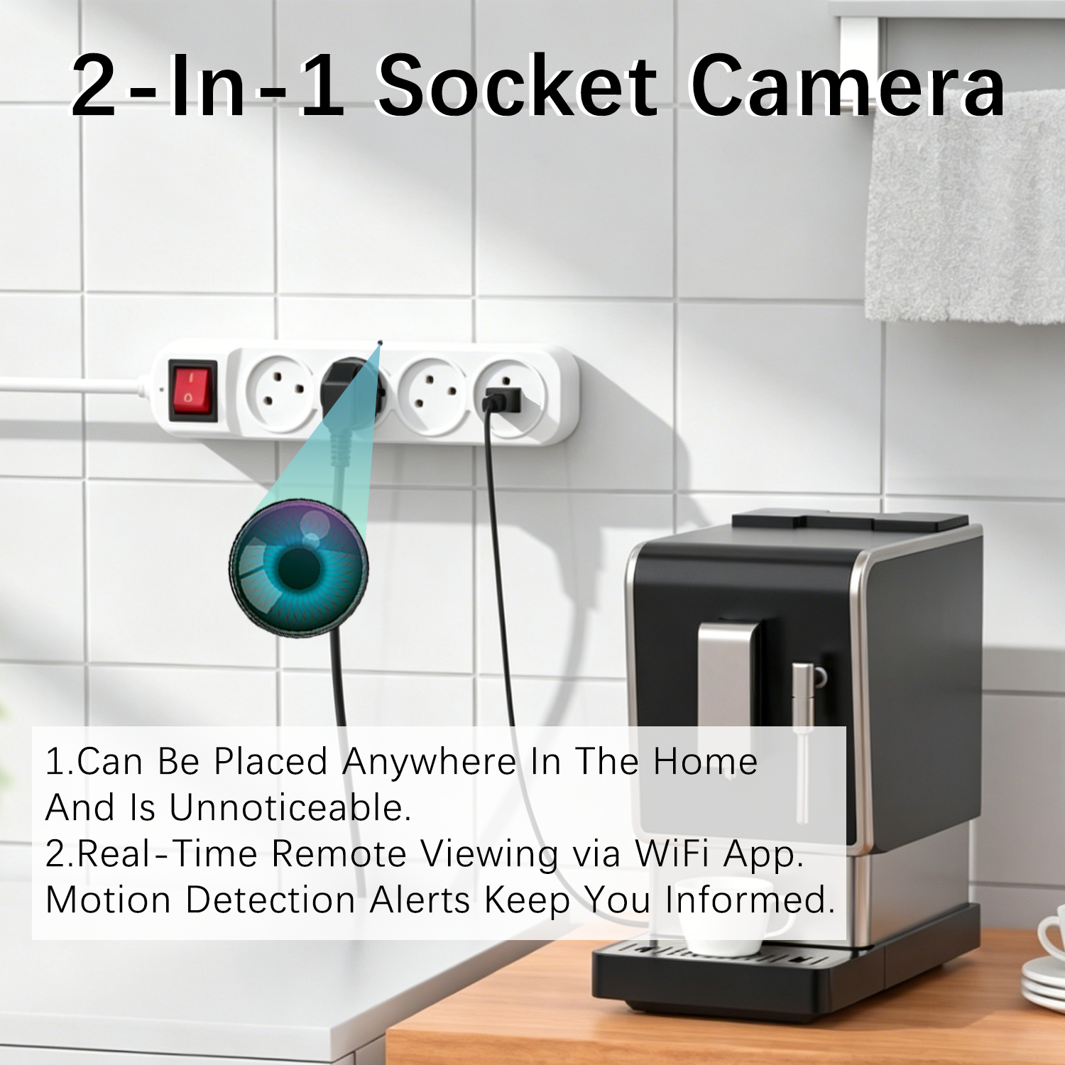 2-in-1 Power Strip Hidden Camera – Remote Viewing 24/7 | 4 Outlets for Home, Office & Travel