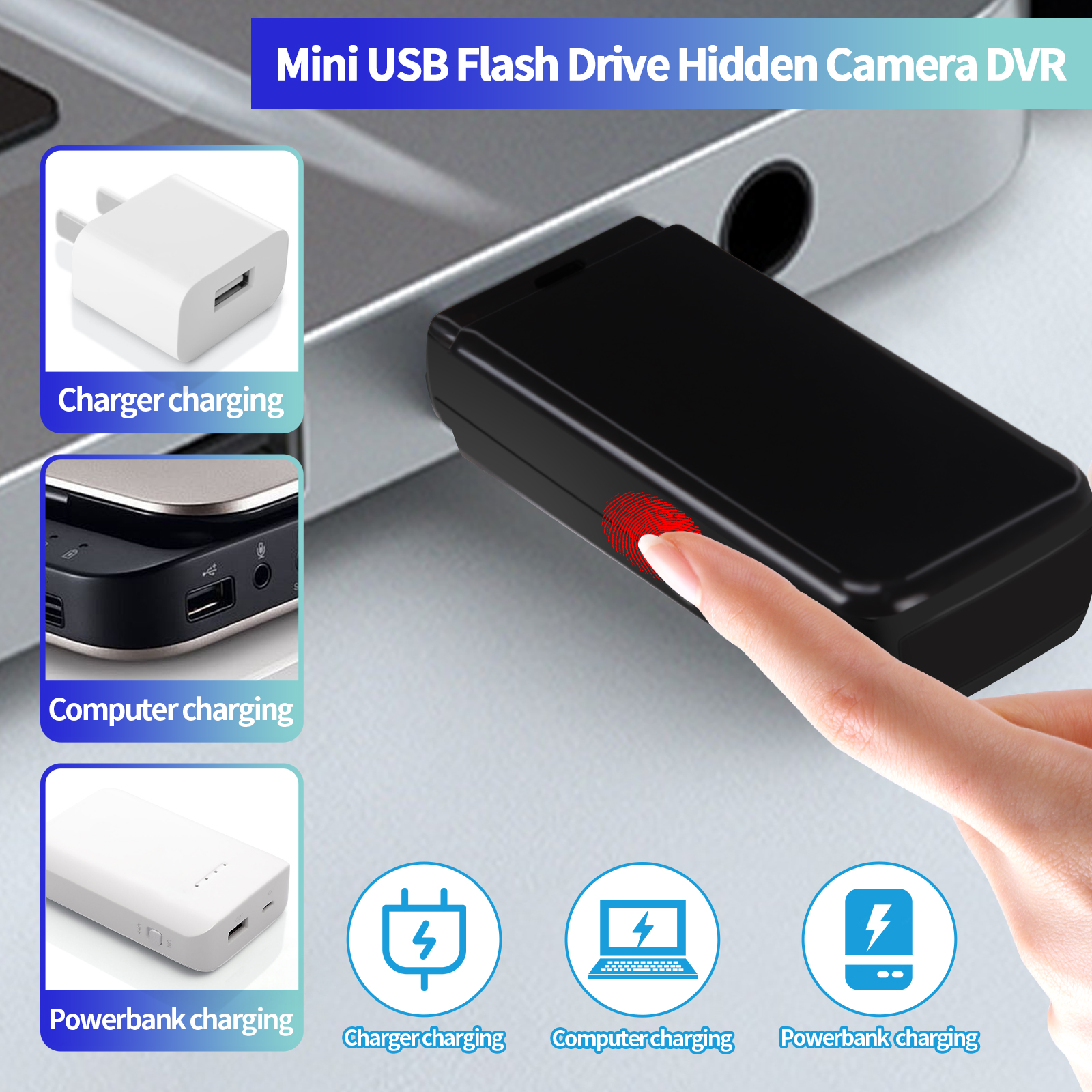 32GB USB Flash Drive Hidden Camera with Full HD 1080P Recording, Loop Video, and Touch Sensor for Home and Office Surveillance