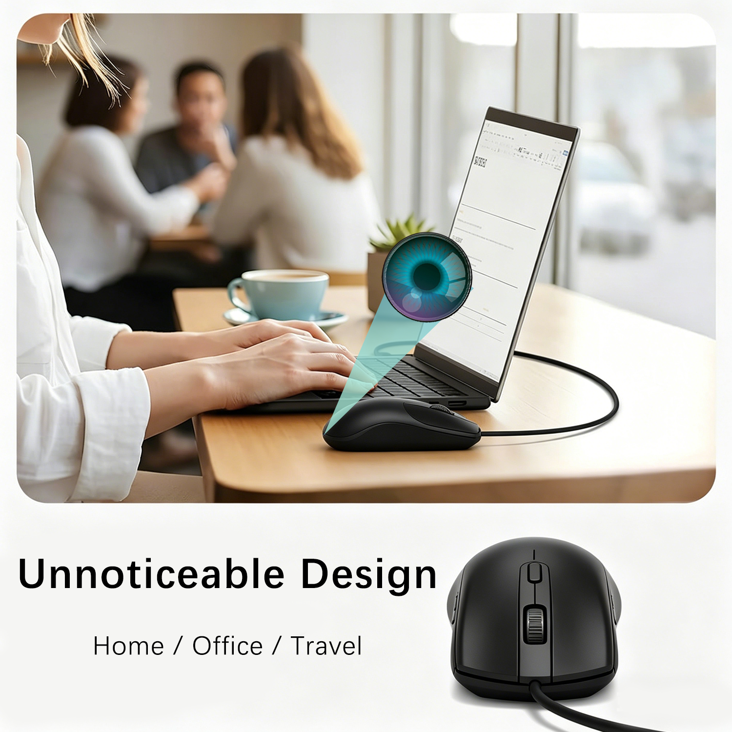 2-in-1 Surveillance Mouse – Hidden Camera with Loop Recording | Low-Key Design for Office, Home & Travel