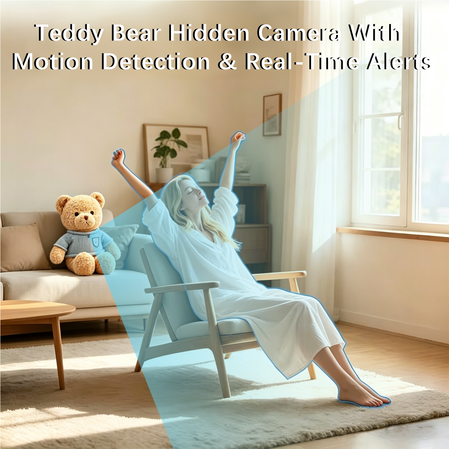 Teddy Bear Smart Camera, Rechargeable Home Monitoring Camera with Motion Detection