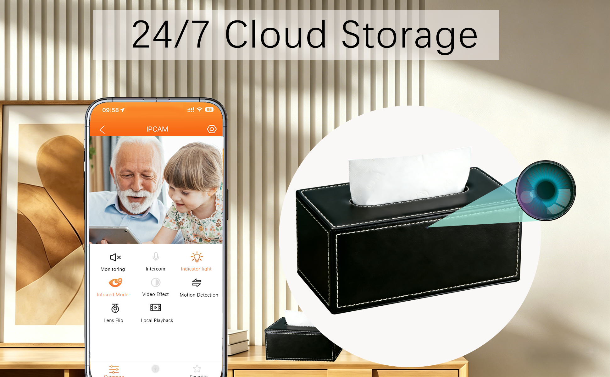 Tissue Box Hidden Cam – No Glow Lens, Watch Together, Smart Assistant