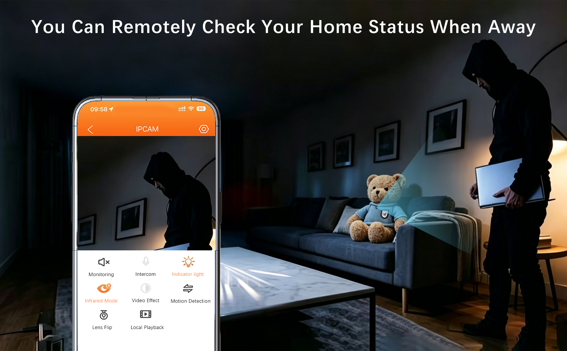 Teddy Bear Smart Camera, Rechargeable Home Monitoring Camera with Motion Detection