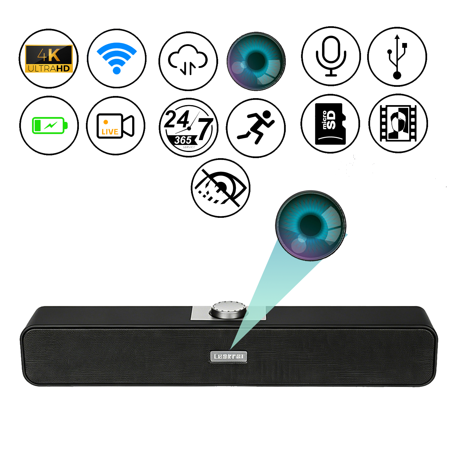 2-in-1 Soundbar Speaker Hidden Camera – 24/7 Remote View, Motion & Sound Detection