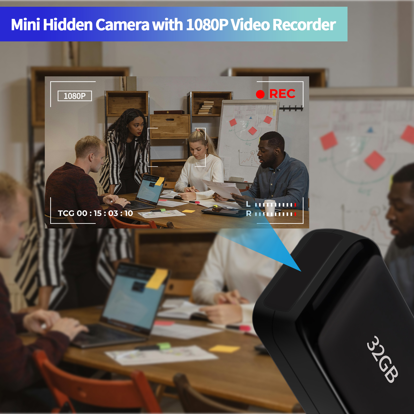 32GB USB Flash Drive Hidden Camera with Full HD 1080P Recording, Loop Video, and Touch Sensor for Home and Office Surveillance