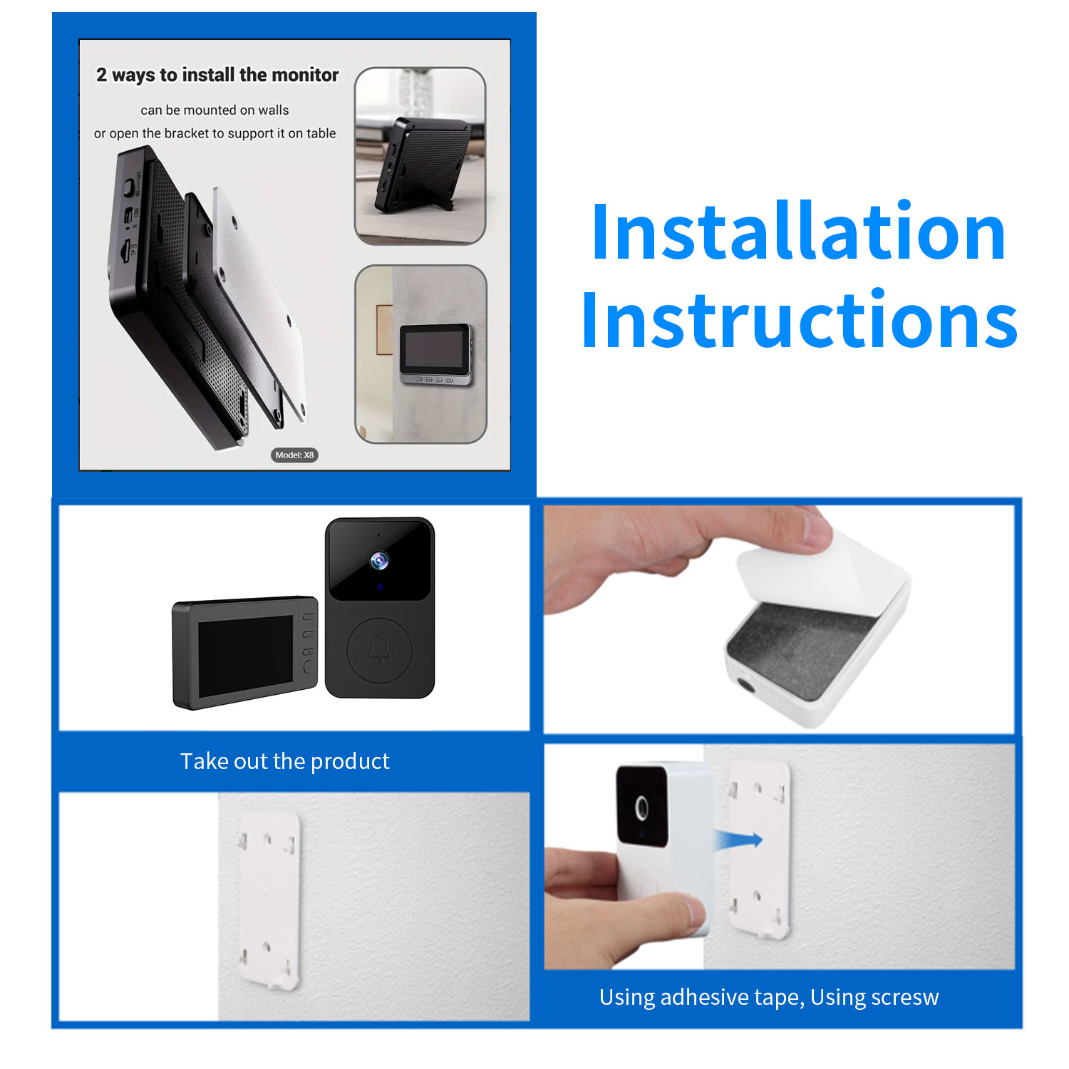 Wireless Smart Video Doorbell Camera with 4.3" IPS Monitor, No WiFi No App Doorbell Camera, Two-Way Audio, IR Night Vision, 80m Long Range, Easy Installation Home Security Doorbell System