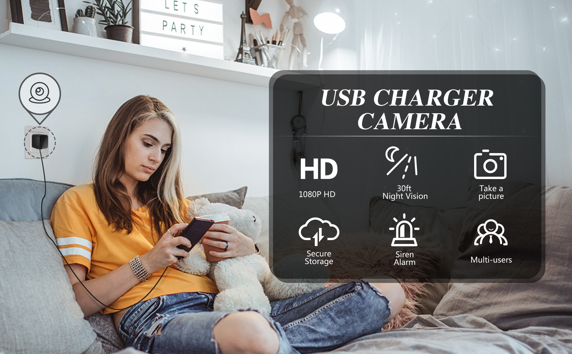 WiFi mini Wall-Mounted Camera, 720P HD, Supports Remote Monitoring and Motion Detection, Multi-Functional Home Security Camera