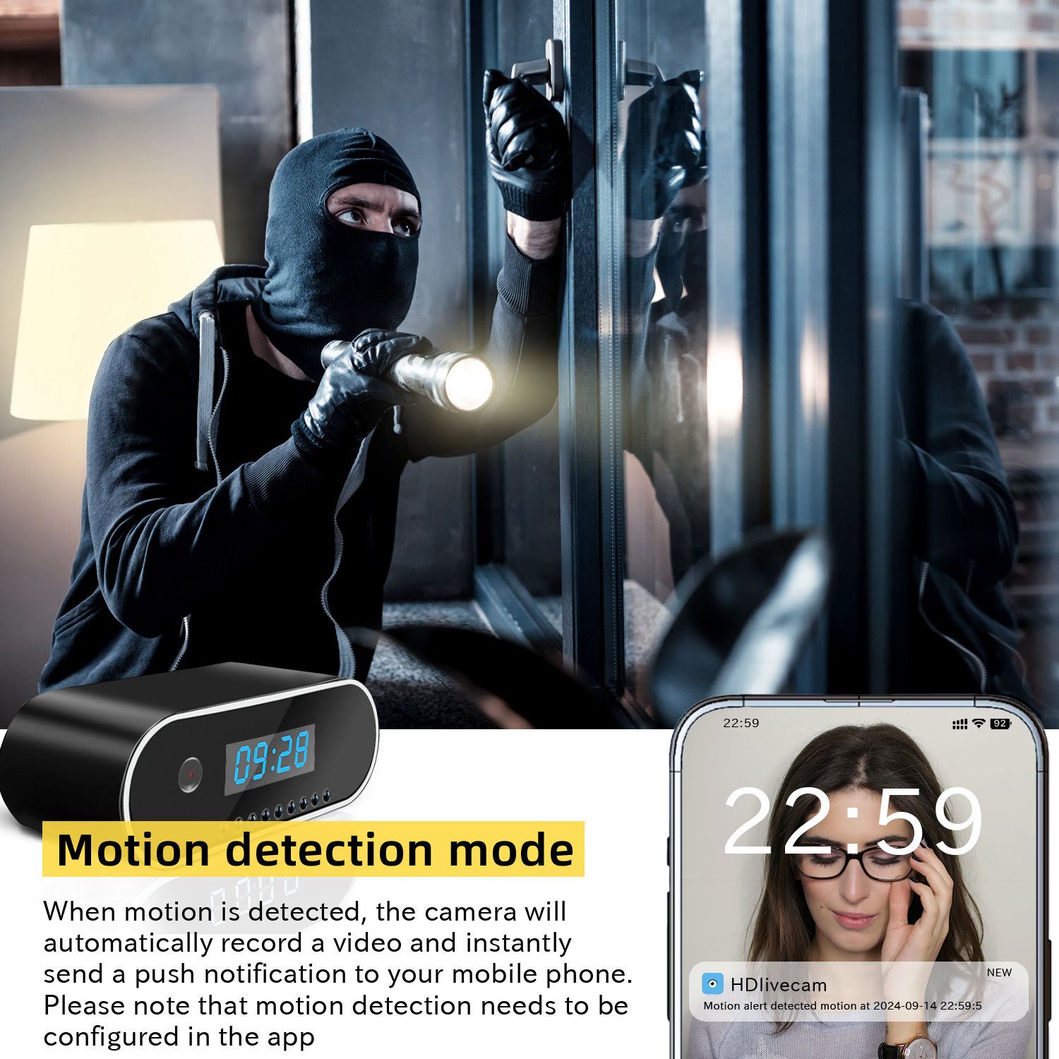 1080P WiFi Mini Security Camera with Motion Detection, Infrared Night Vision, Remote App Monitoring, TF Card Recording and 24/7 Home Protection