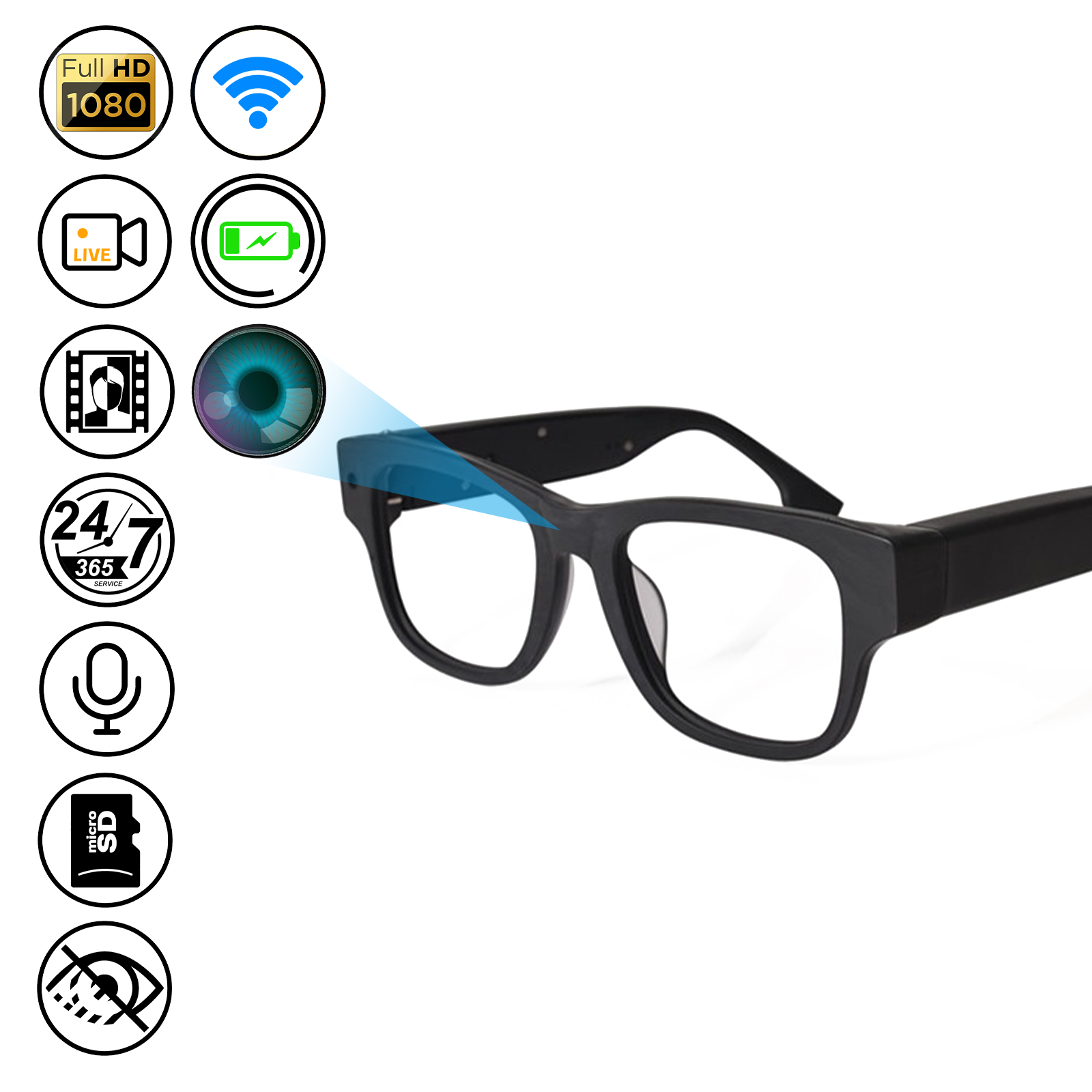 HD Smart Camera Glasses – 1080P Video Recording, Hands-Free Wearable Camera with 128GB Storage Support