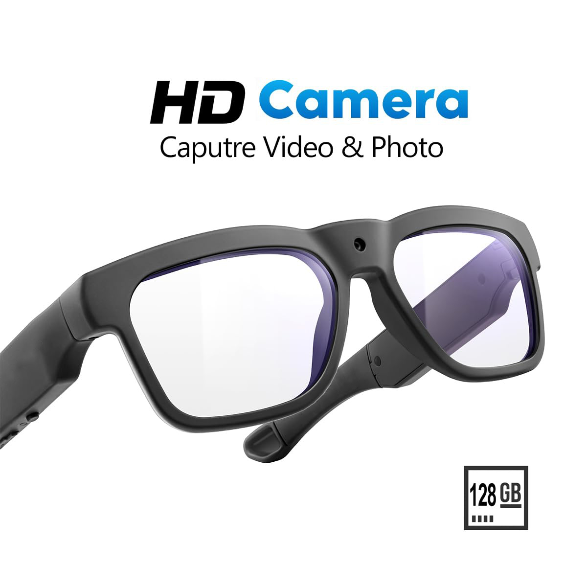 HD Smart Camera Glasses – 1080P Video Recording, Hands-Free Wearable Camera with 128GB Storage Support