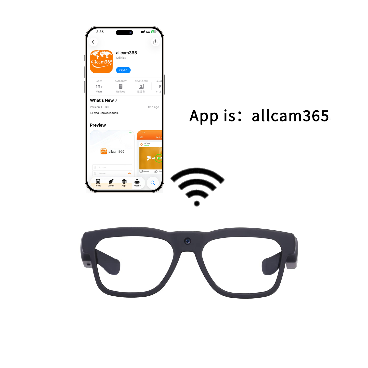 HD Smart Camera Glasses – 1080P Video Recording, Hands-Free Wearable Camera with 128GB Storage Support