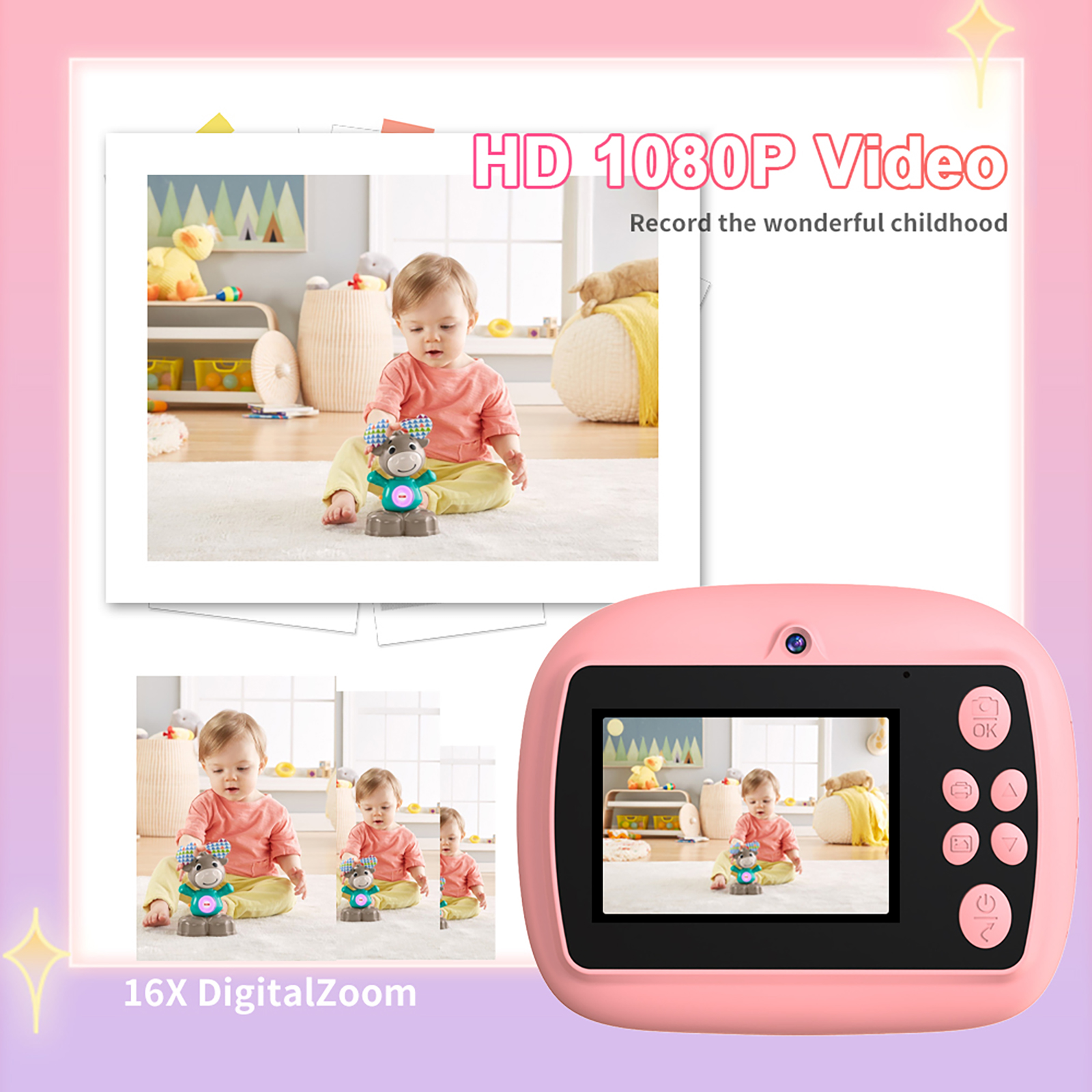 Kids Instant Print Camera with 1080P Video, Dual Lens, 2.4" IPS Screen, 32GB Card, Photo Printing, Puzzle Games & MP3 Player – Portable Toy Camera for Children