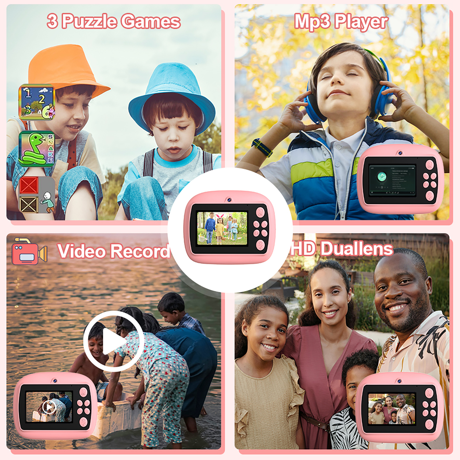Kids Instant Print Camera with 1080P Video, Dual Lens, 2.4" IPS Screen, 32GB Card, Photo Printing, Puzzle Games & MP3 Player – Portable Toy Camera for Children