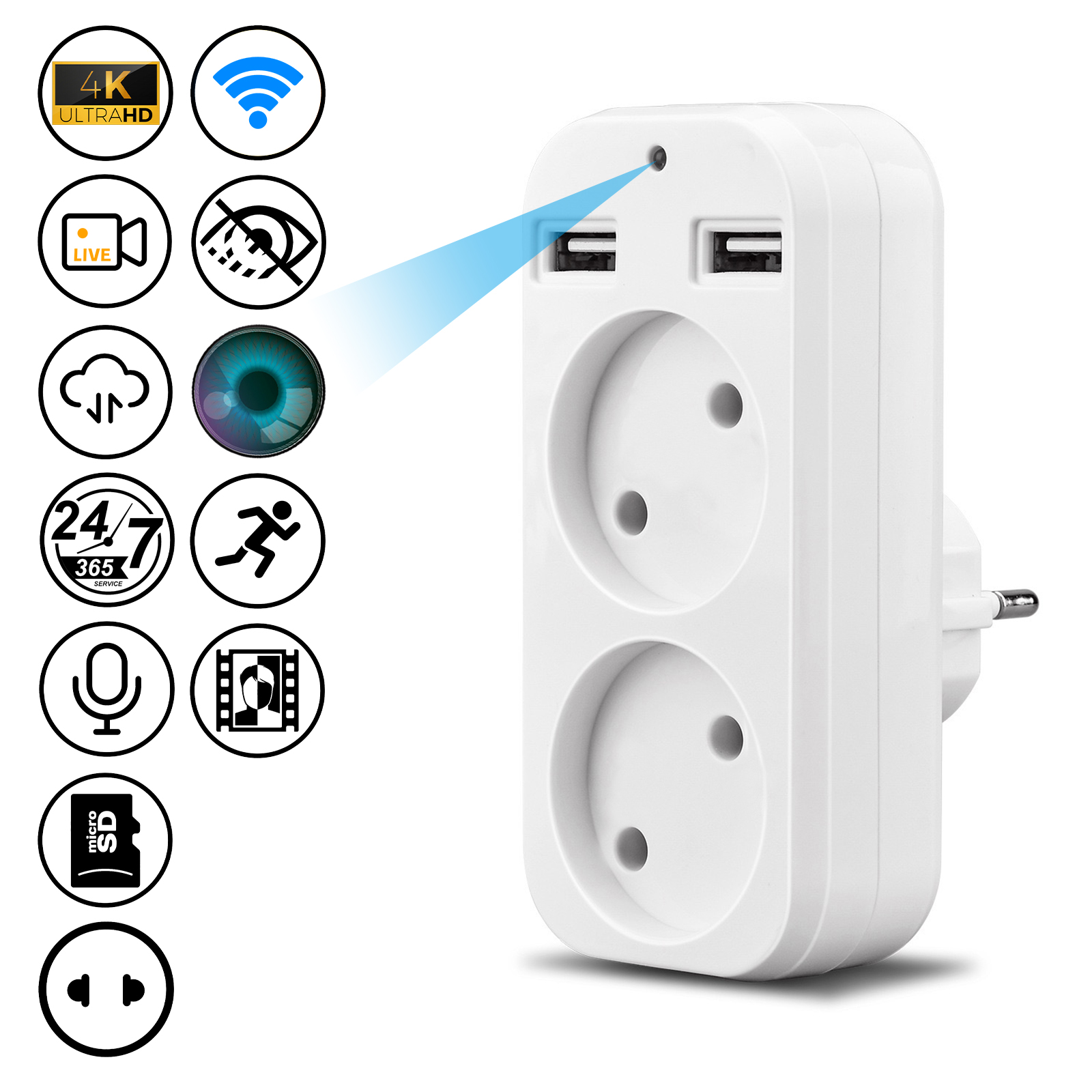 Smart Plug Socket Camera – 4K HD WiFi Monitoring Device with Motion Detection & 24/7 Remote Viewing