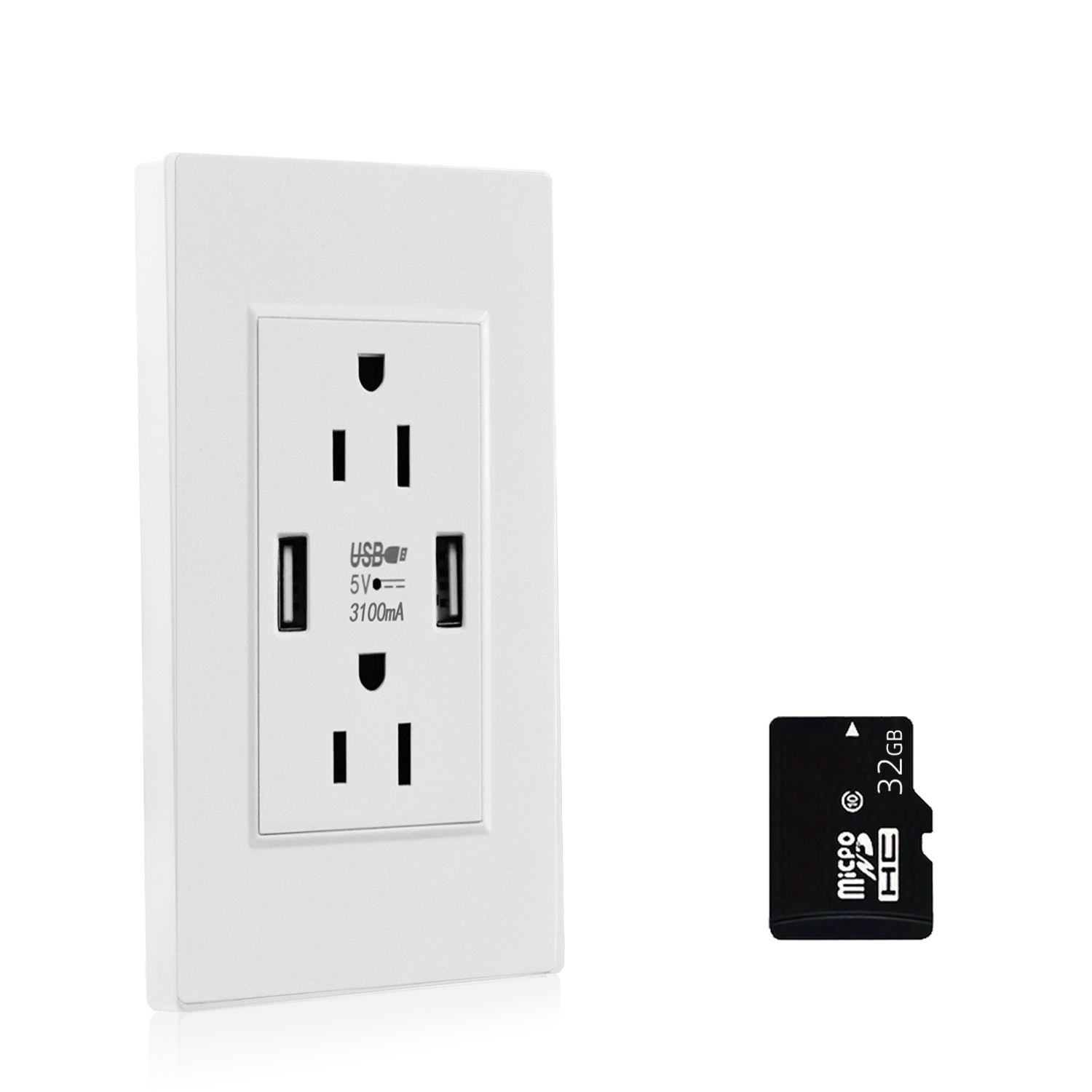 Smart Wall Outlet with 120° Hidden Camera and Dual USB Ports, Built-in Spy Camera Charger Socket for Home Security