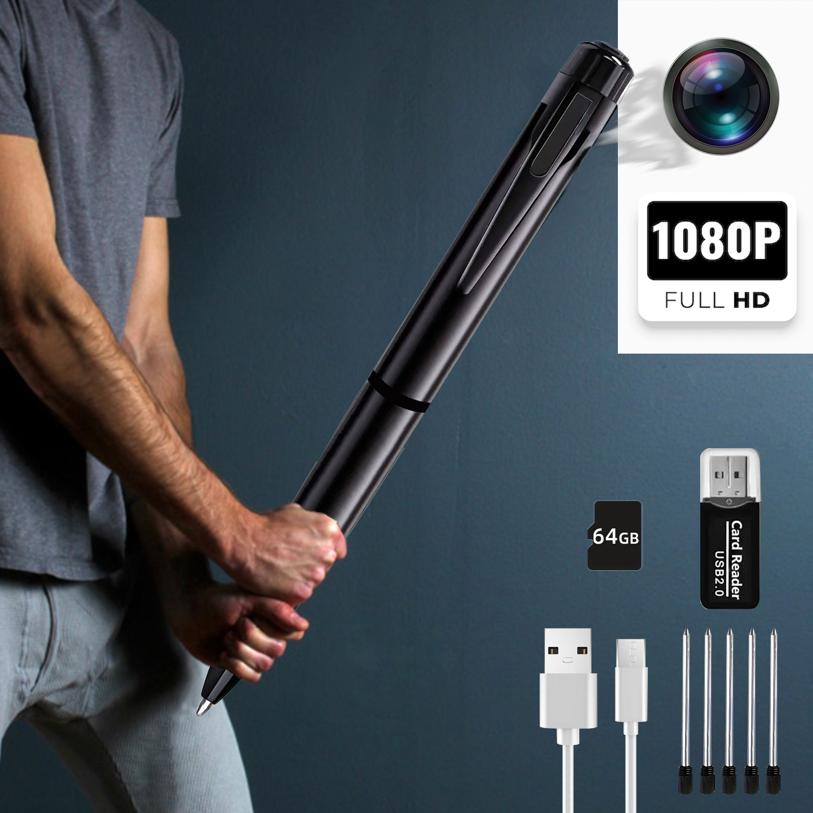 Mini 1080P Pen Camera Recorder with One-Button Operation, Portable Writing Pen Camera with 200mAh Rechargeable Battery, Easy Recording for Meetings, Lectures and Daily Use