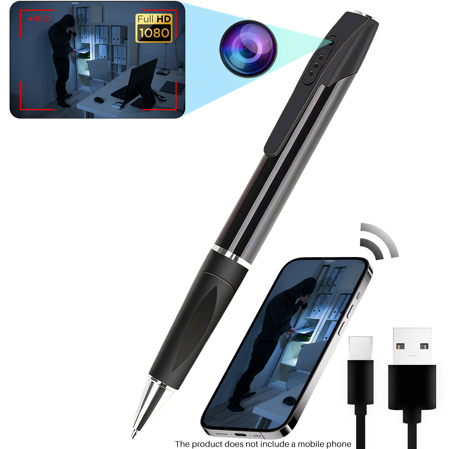 1080P Full HD WiFi Pen Camera - Hidden Surveillance for Home & Office Security