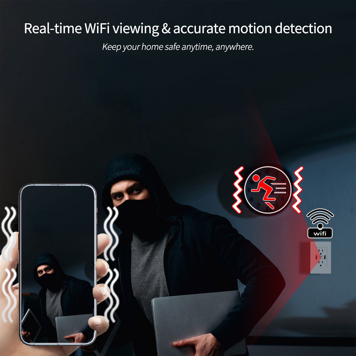Smart Wall Outlet with 120° Hidden Camera and Dual USB Ports, Built-in Spy Camera Charger Socket for Home Security