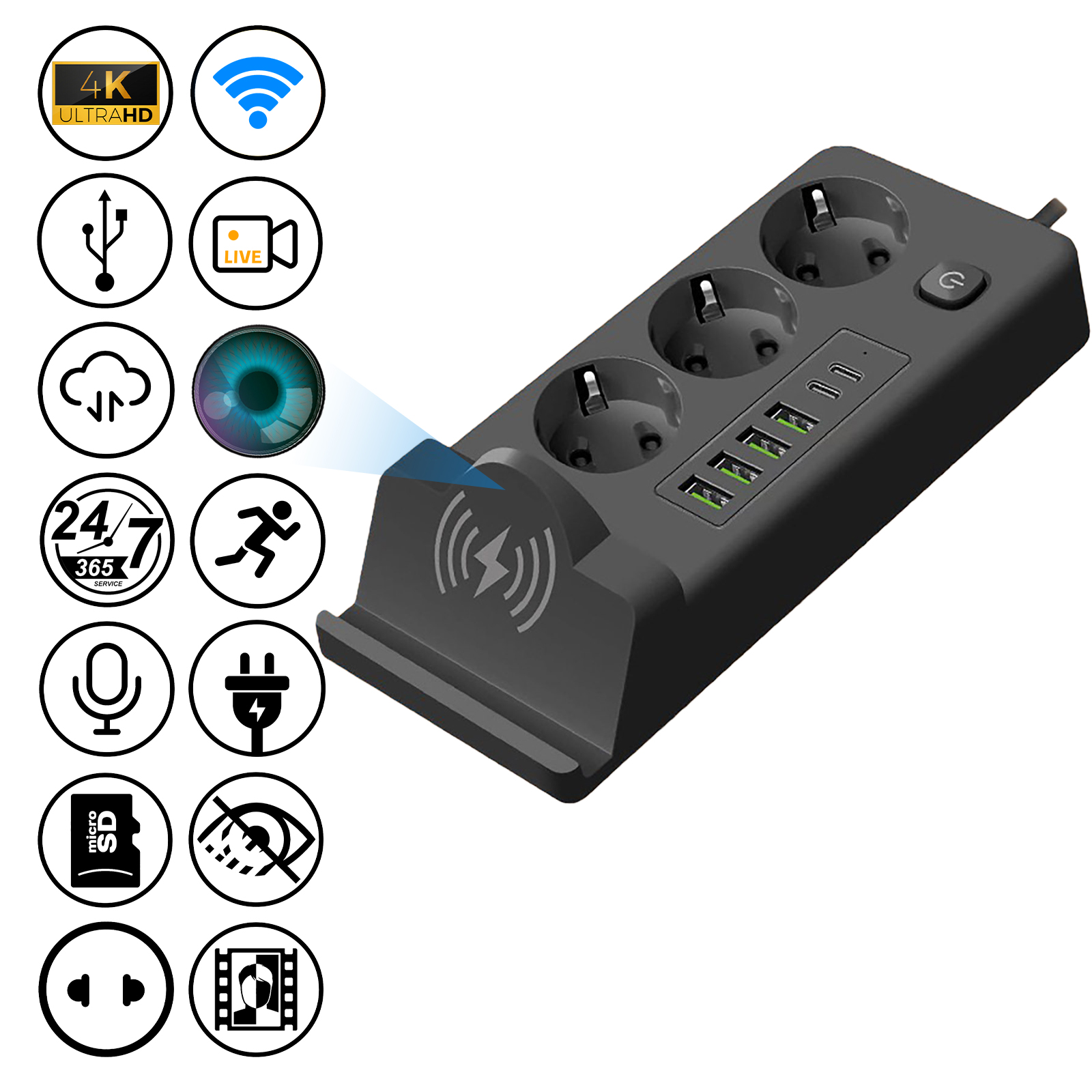 Smart Power Strip Camera Device – HD 1080P Wireless Video Recorder with WiFi