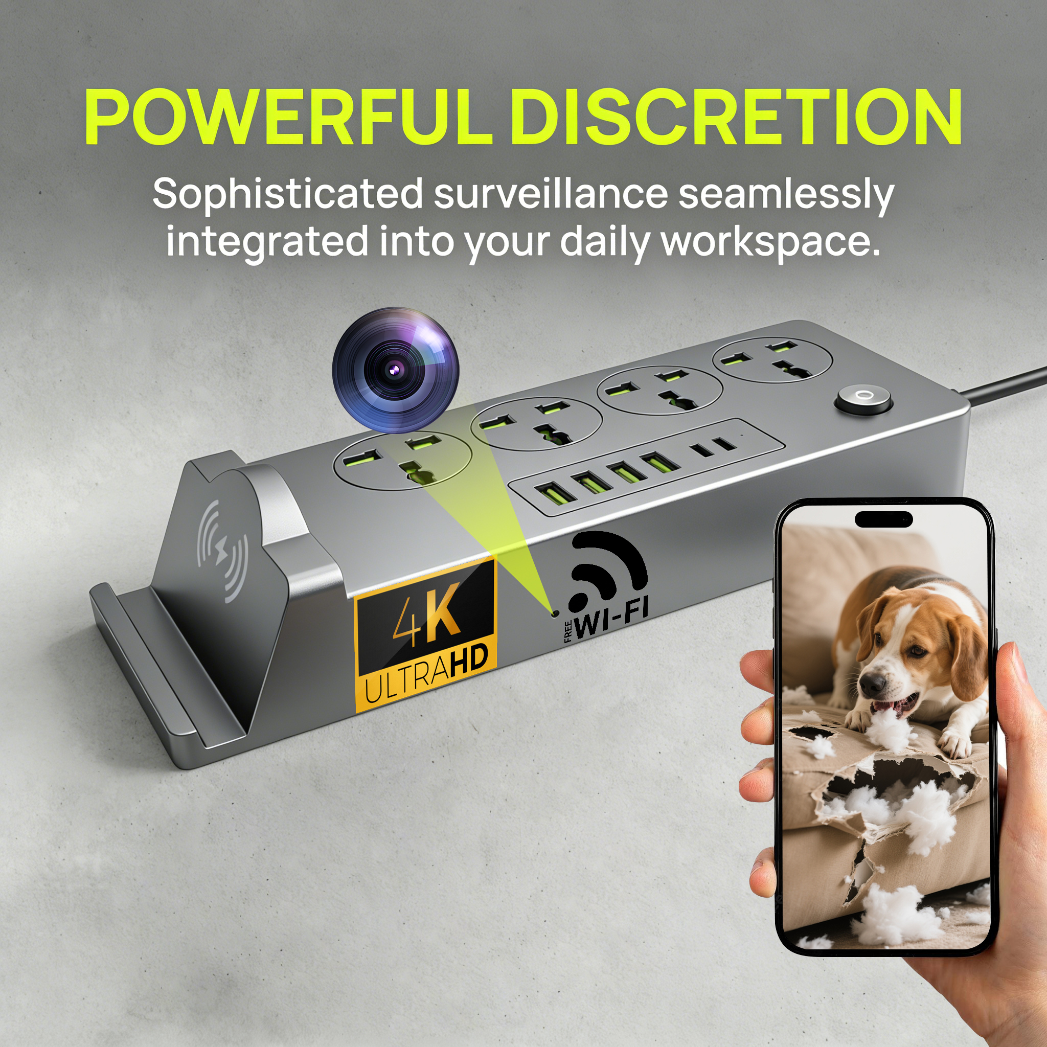 Smart Power Strip Camera Device – HD 1080P Wireless Video Recorder with WiFi, Motion Detection & Loop Recording