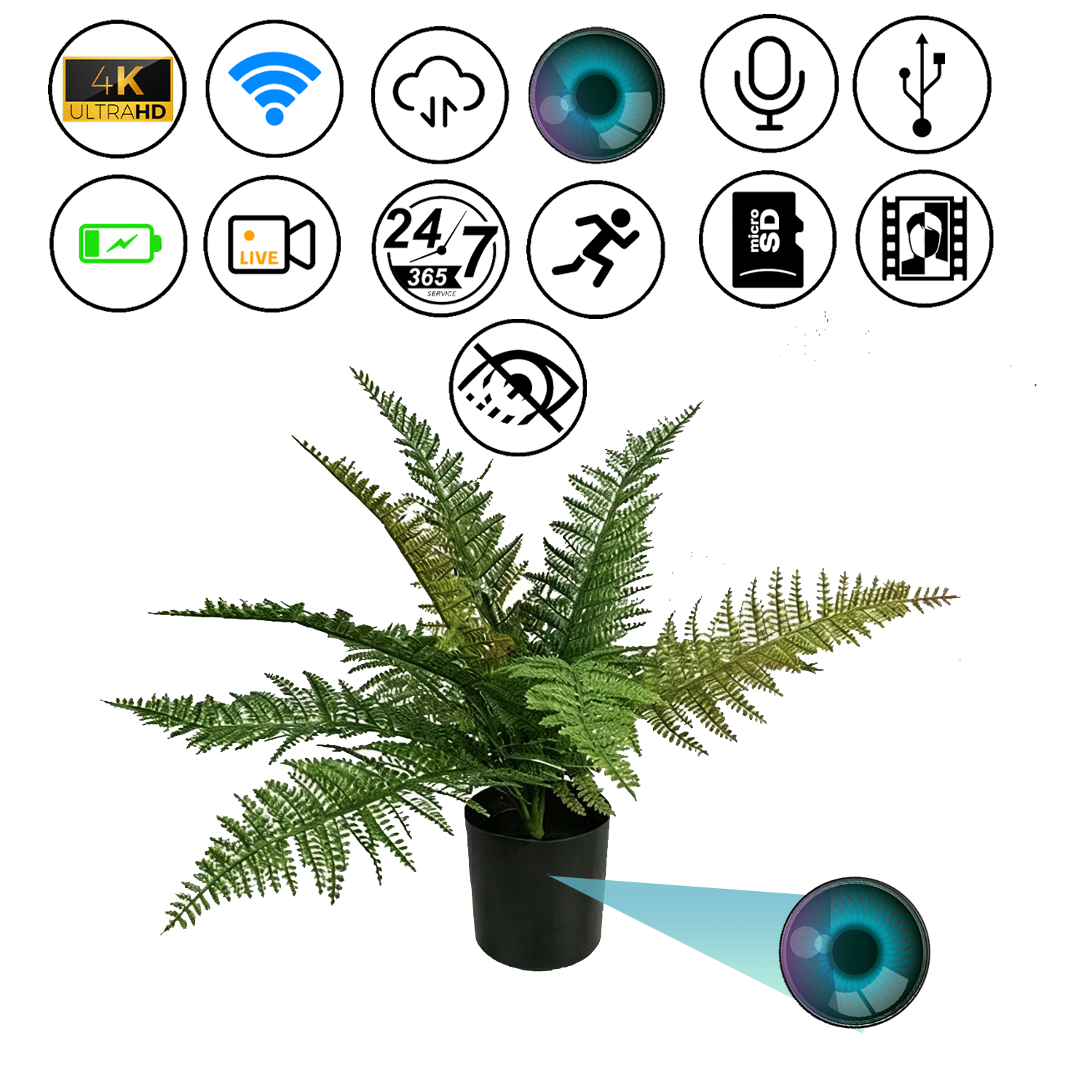 Potted Plant Hidden Camera – Always Watching, Never Seen | 24/7 Real-Time Monitoring