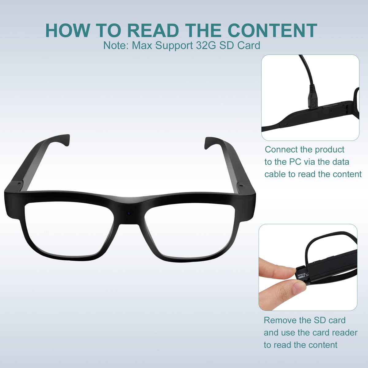 HD Smart Camera Glasses with Motion Detection, Hands-Free Recording & 32GB SD Card Support