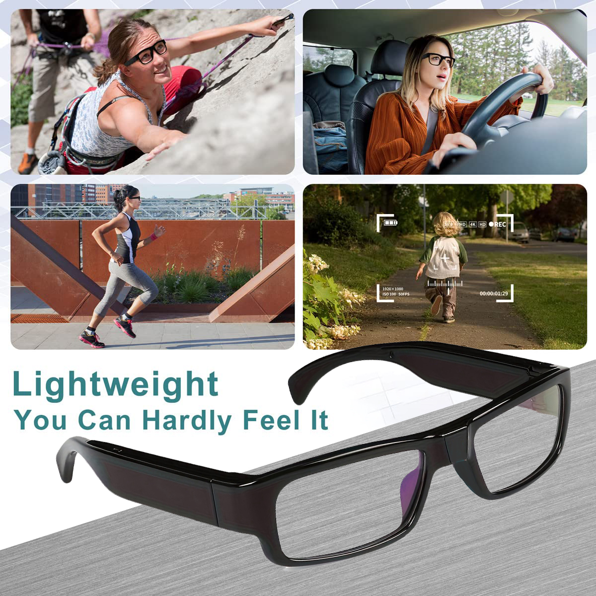 HD Smart Camera Glasses with Motion Detection, Hands-Free Recording & 32GB SD Card Support