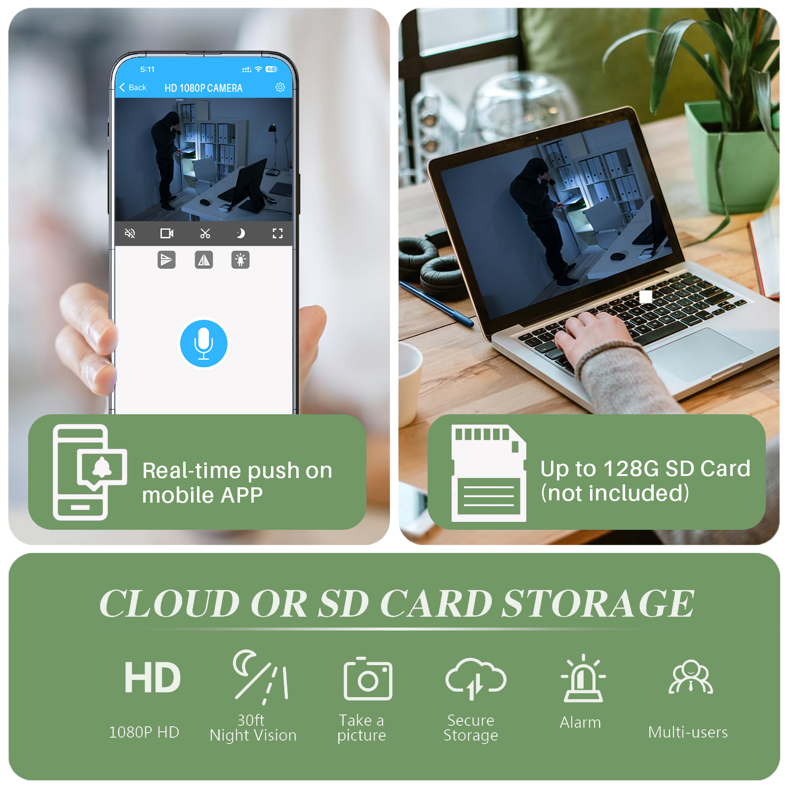 WiFi mini Wall-Mounted Camera, 720P HD, Supports Remote Monitoring and Motion Detection, Multi-Functional Home Security Camera
