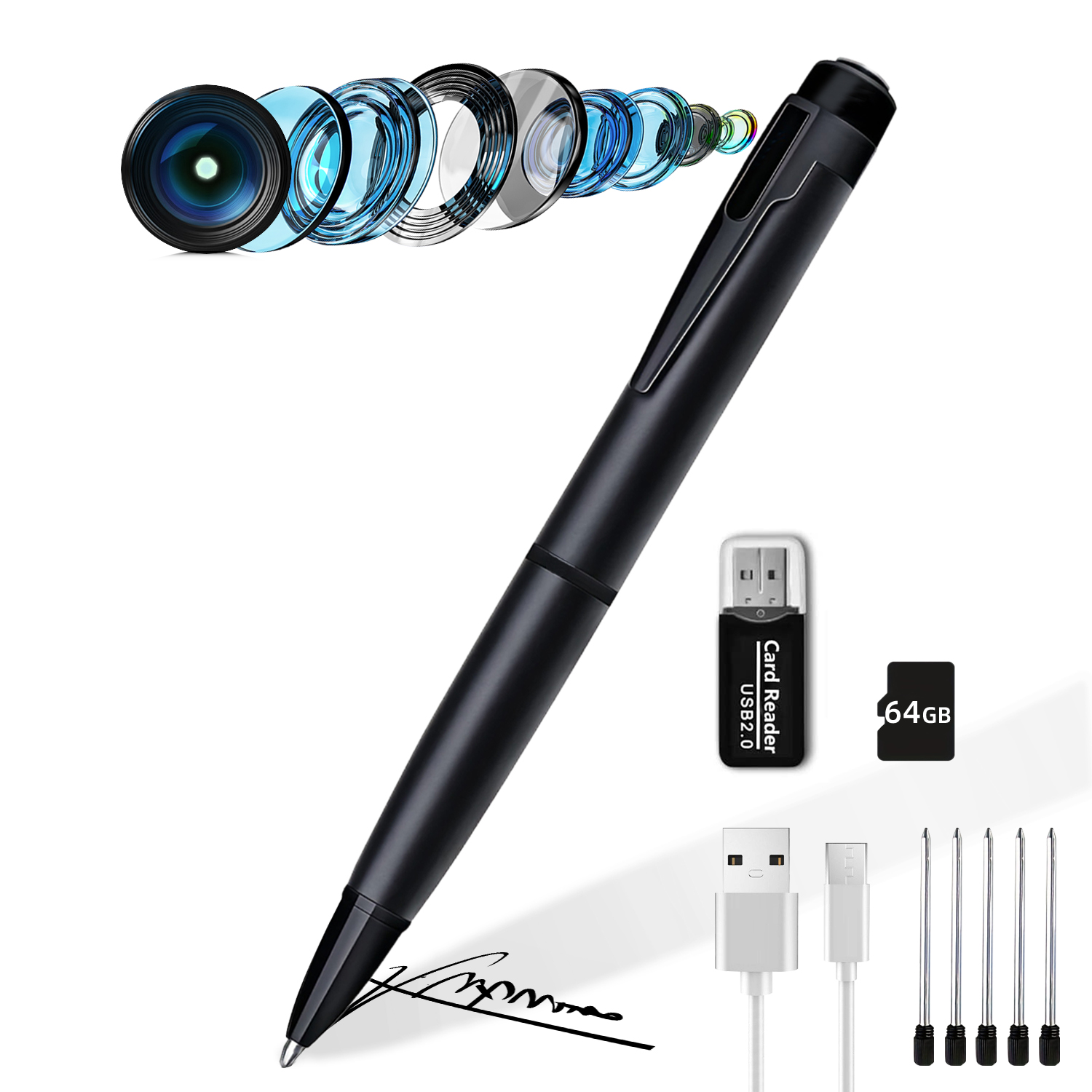 Mini 1080P Pen Camera Recorder with One-Button Operation, Portable Writing Pen Camera with 200mAh Rechargeable Battery, Easy Recording for Meetings, Lectures and Daily Use