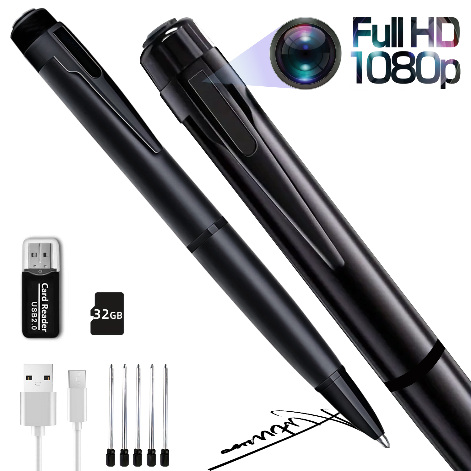 Mini 1080P Pen Camera Recorder with One-Button Operation, Portable Writing Pen Camera with 200mAh Rechargeable Battery, Easy Recording for Meetings, Lectures and Daily Use