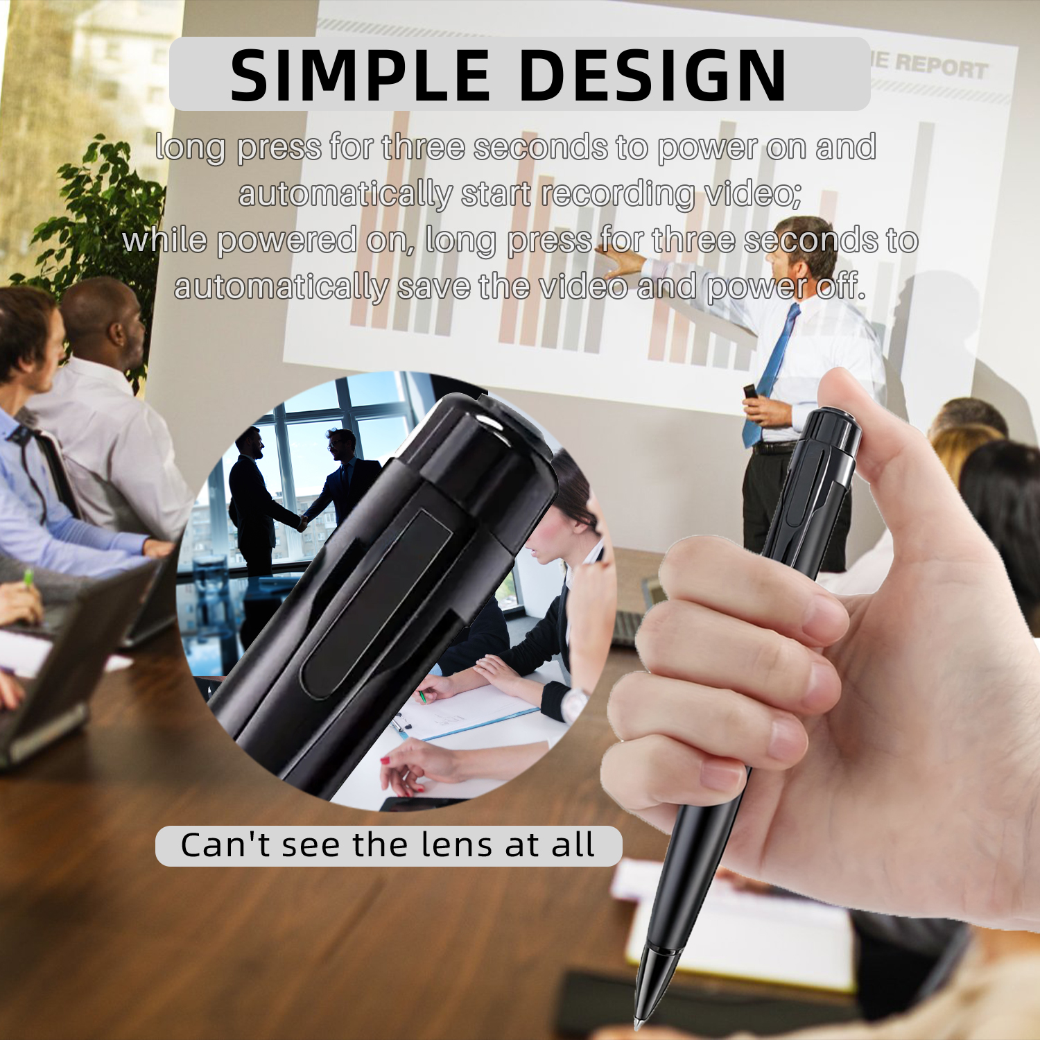 Mini 1080P Pen Camera Recorder with One-Button Operation, Portable Writing Pen Camera with 200mAh Rechargeable Battery, Easy Recording for Meetings, Lectures and Daily Use