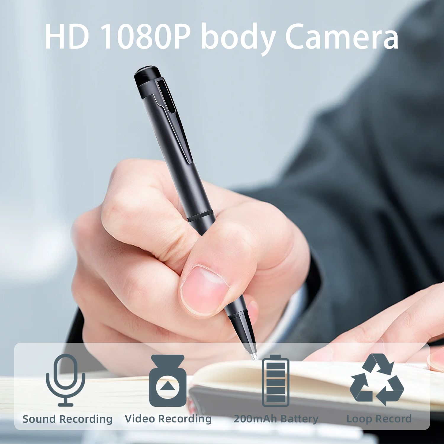 Mini 1080P Pen Camera Recorder with One-Button Operation, Portable Writing Pen Camera with 200mAh Rechargeable Battery, Easy Recording for Meetings, Lectures and Daily Use