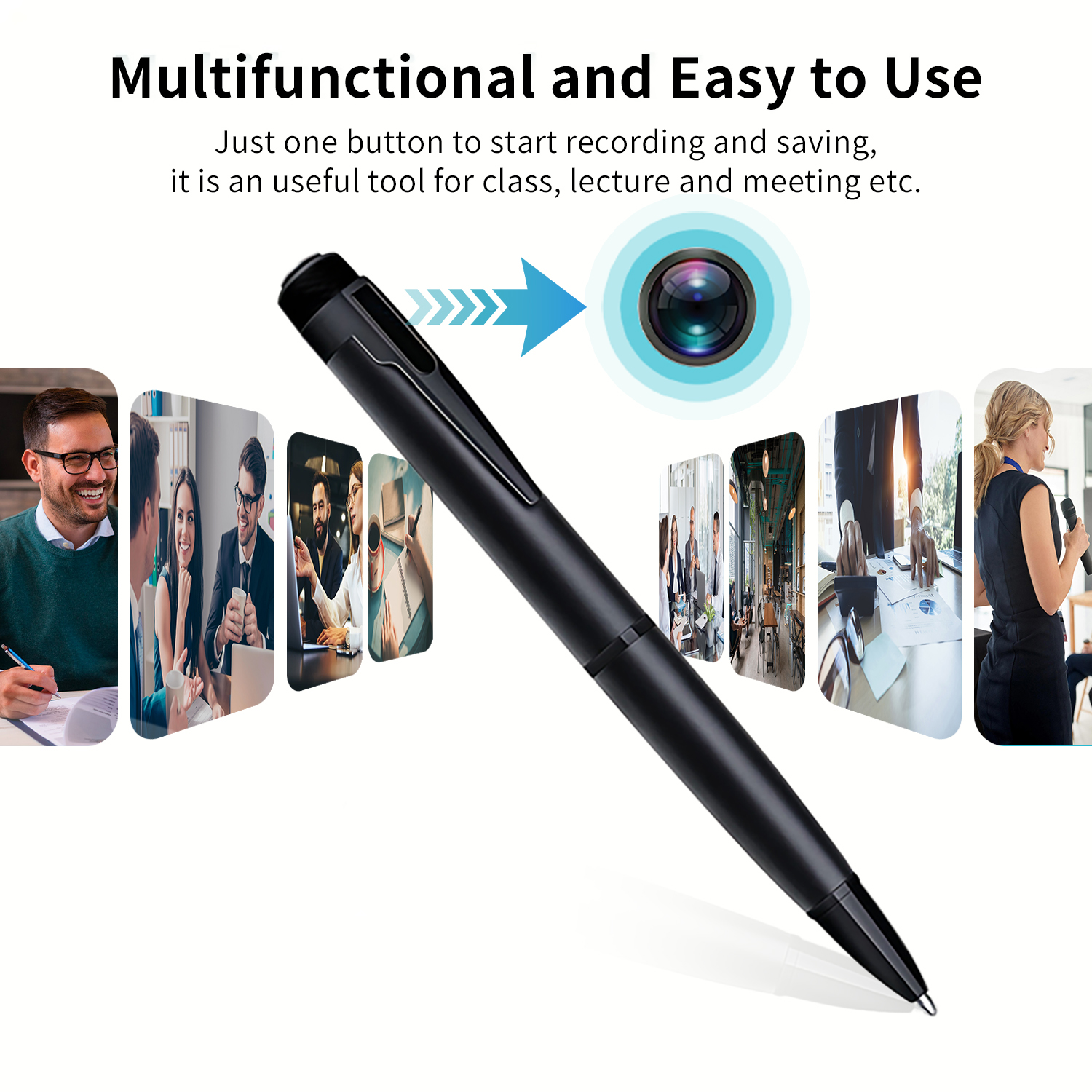 Mini 1080P Pen Camera Recorder with One-Button Operation, Portable Writing Pen Camera with 200mAh Rechargeable Battery, Easy Recording for Meetings, Lectures and Daily Use