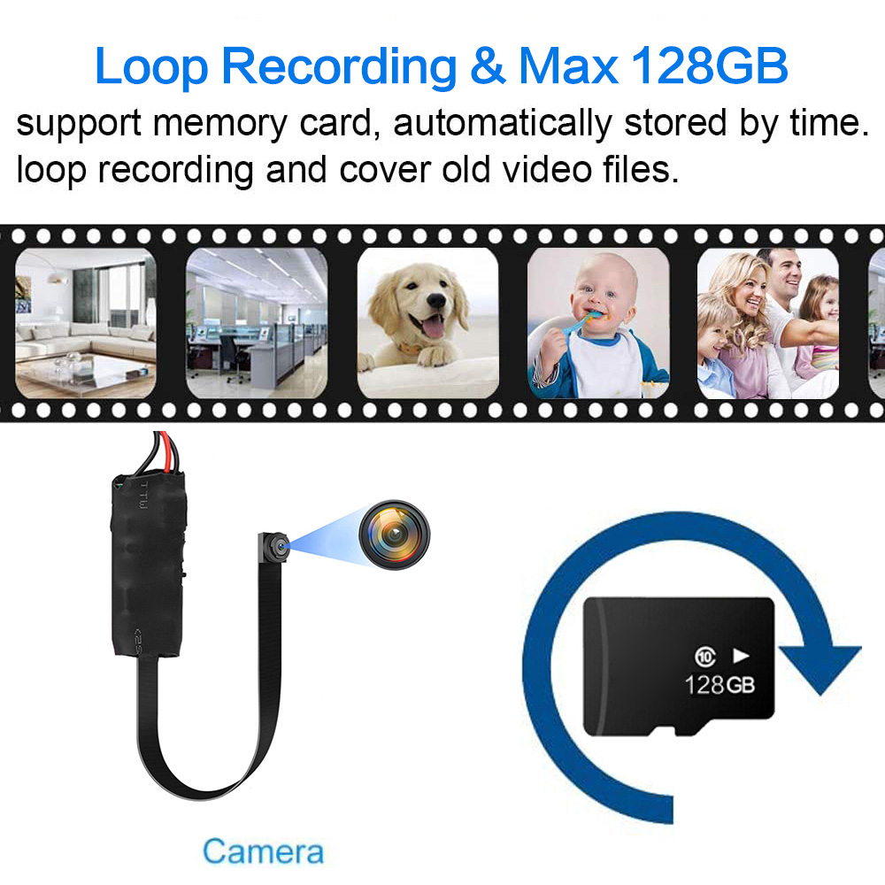 Mini DIY 1080P Camera with Remote Control, 2000mAh Battery, Motion Detection Recording, Supports up to 128GB Micro TF Card, Portable RF 433MHz Wireless Camera Module