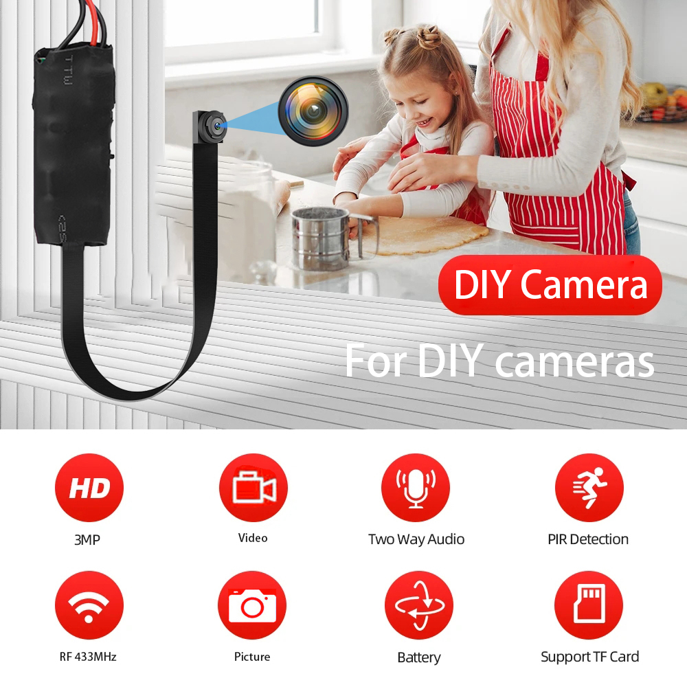 Mini DIY 1080P Camera with Remote Control, 2000mAh Battery, Motion Detection Recording, Supports up to 128GB Micro TF Card, Portable RF 433MHz Wireless Camera Module