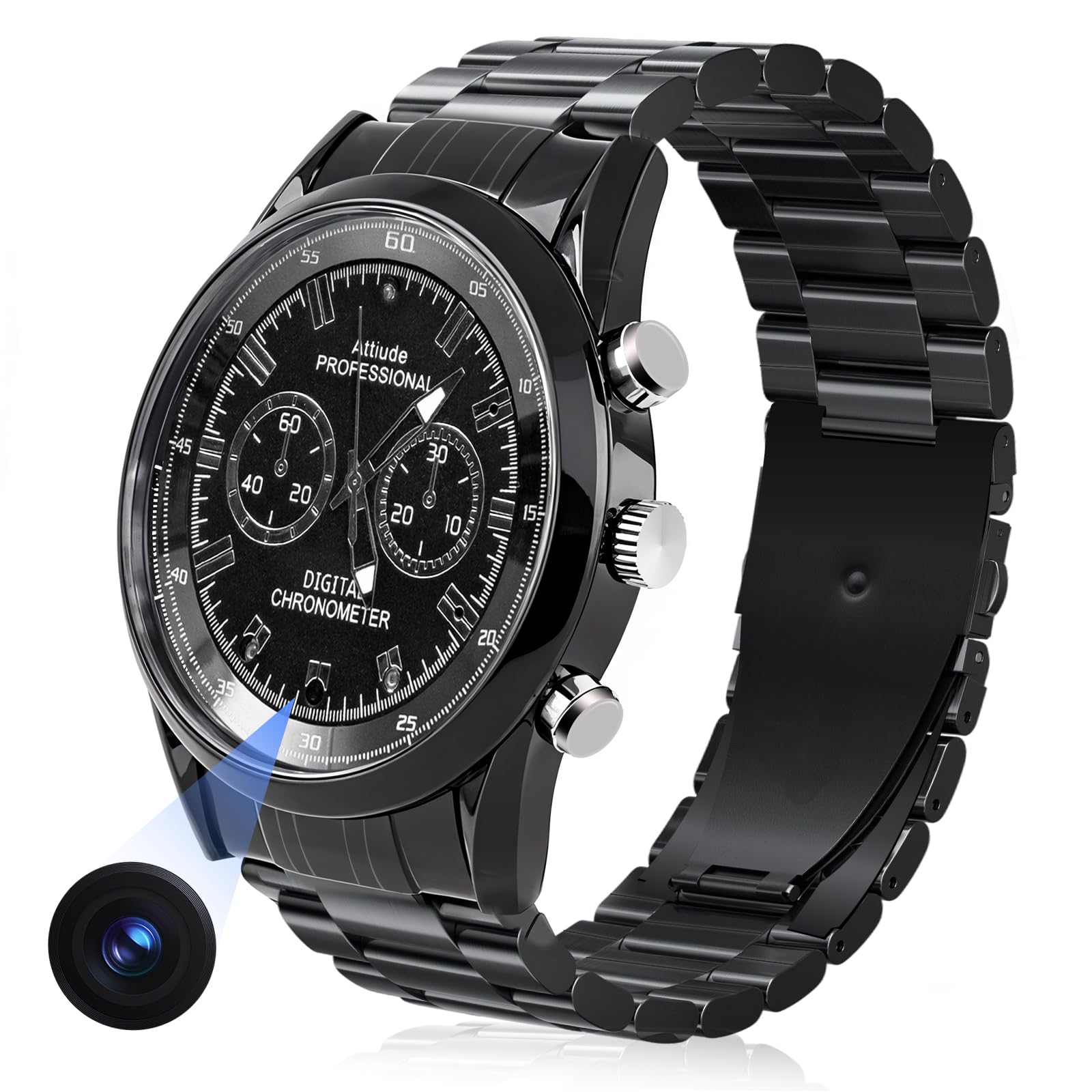 HD Waterproof Spy Watch Camera with Playback – Classic Metal Design