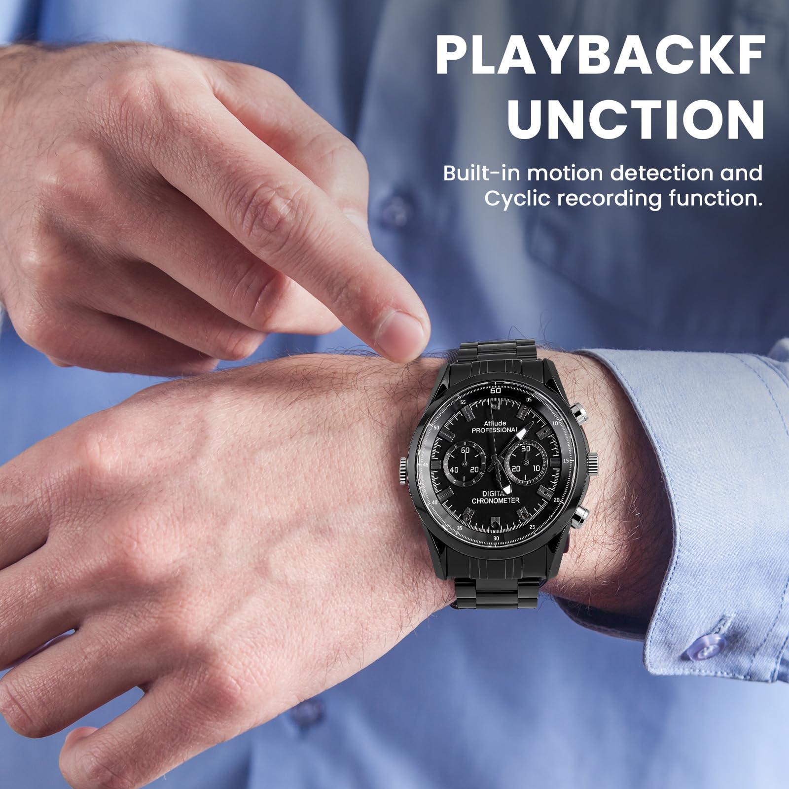 HD Waterproof Spy Watch Camera with Playback – Classic Metal Design