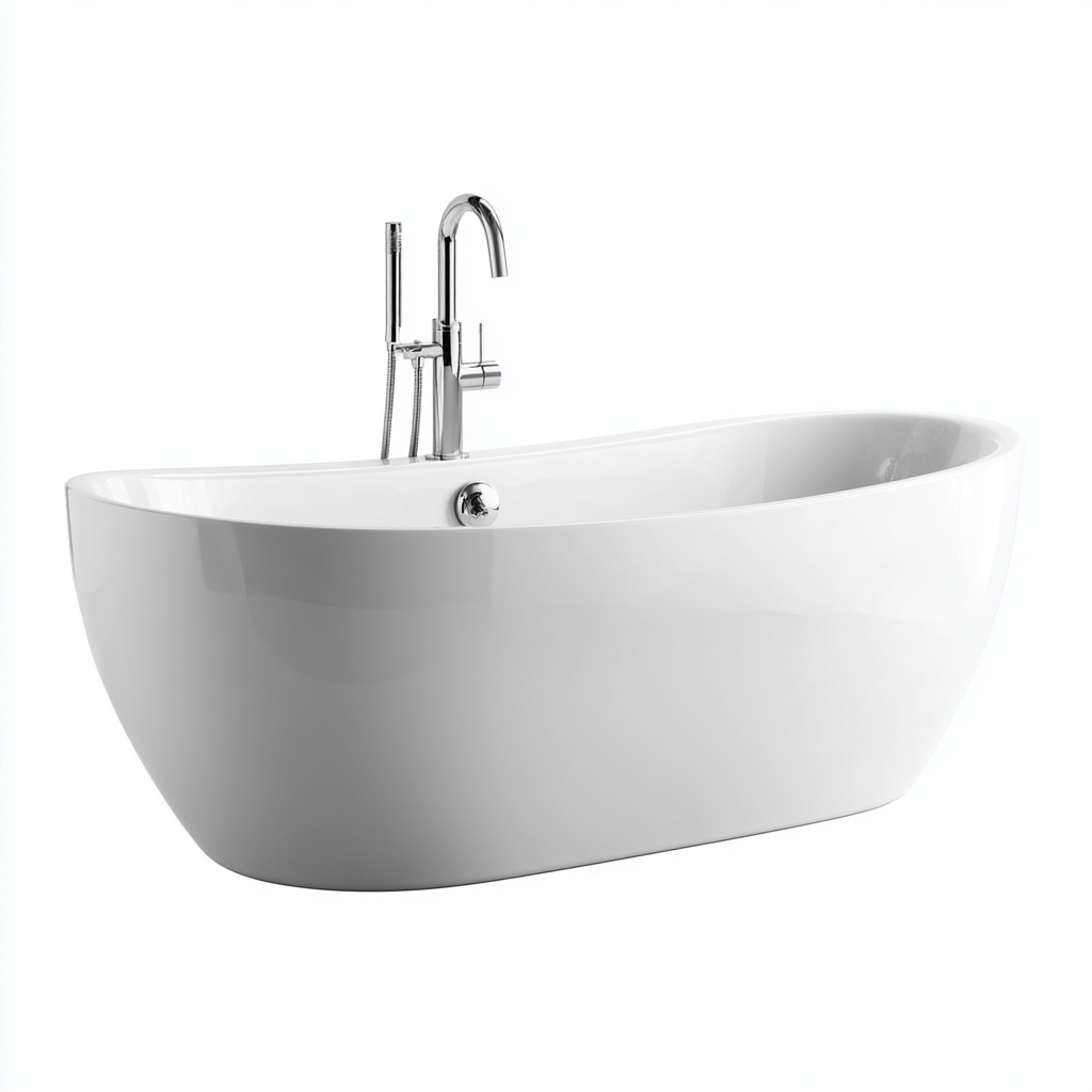 Vasca da bagno freestanding in ceramica 170x75x58 cm - bianco - design moderno con bordo ovale-Oakmynest