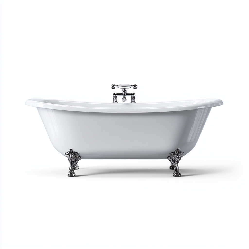 Vasca da bagno freestanding in ceramica 170x75x72 cm - bianco - stile classico con piedini decorativi-Oakmynest