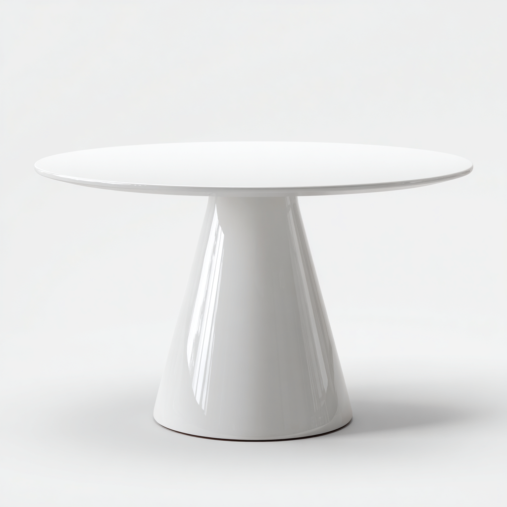 Tavolo da pranzo rotondo con piano laccato e base centrale 120x120x75 cm - bianco - design moderno per sala da pranzo-Oakmynest