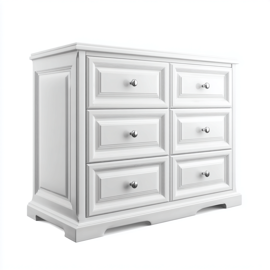 Cassettiera in legno con finitura bianca e maniglie metalliche 120x50 cm - bianco - design classico adatto alla camera da letto-Oakmynest