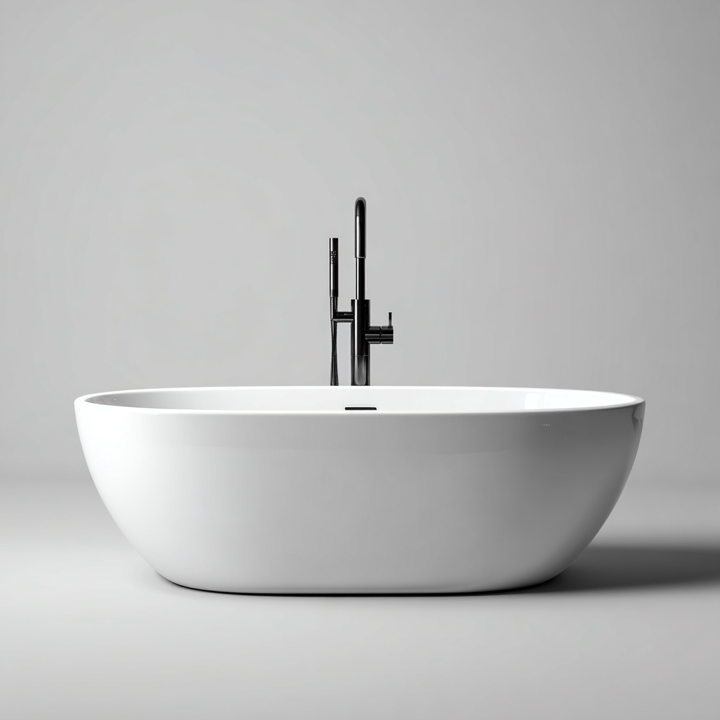 Vasca da bagno freestanding in ceramica 170x75x60 cm - bianco - design moderno minimal-Oakmynest