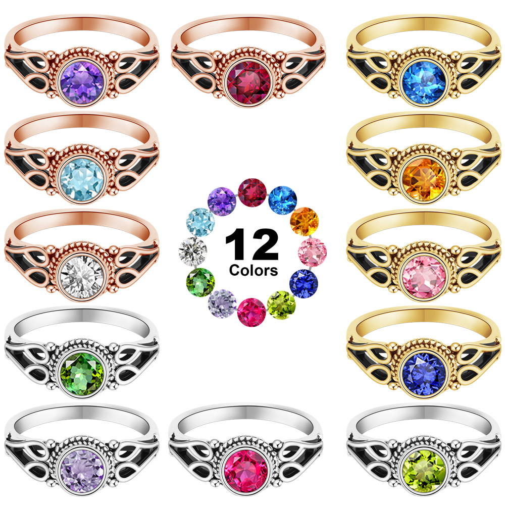 Round Birthstone Corroded Ring