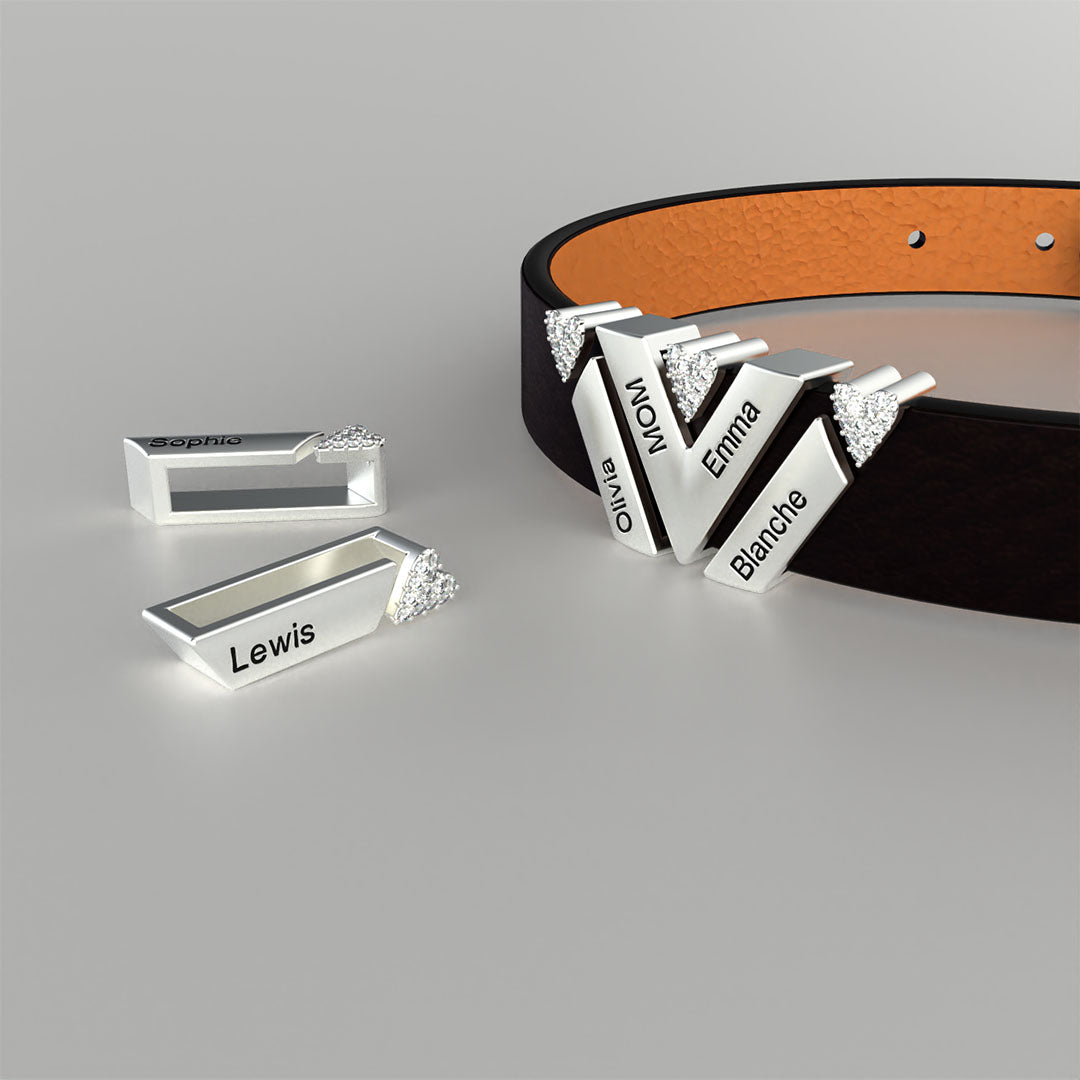 Mother's Day Gift Personalized Leather V Bracelet With Diamond Charms for Grandma/Mom/Dad